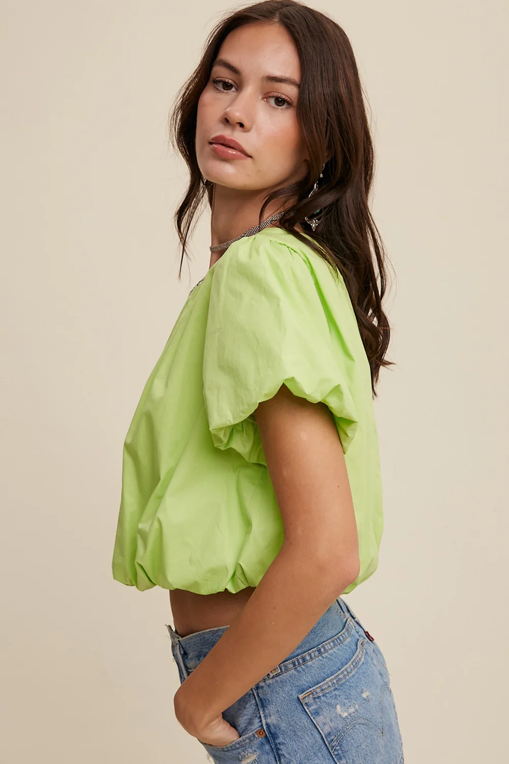Lime Green Short Sleeve Bubble Top - Image 3