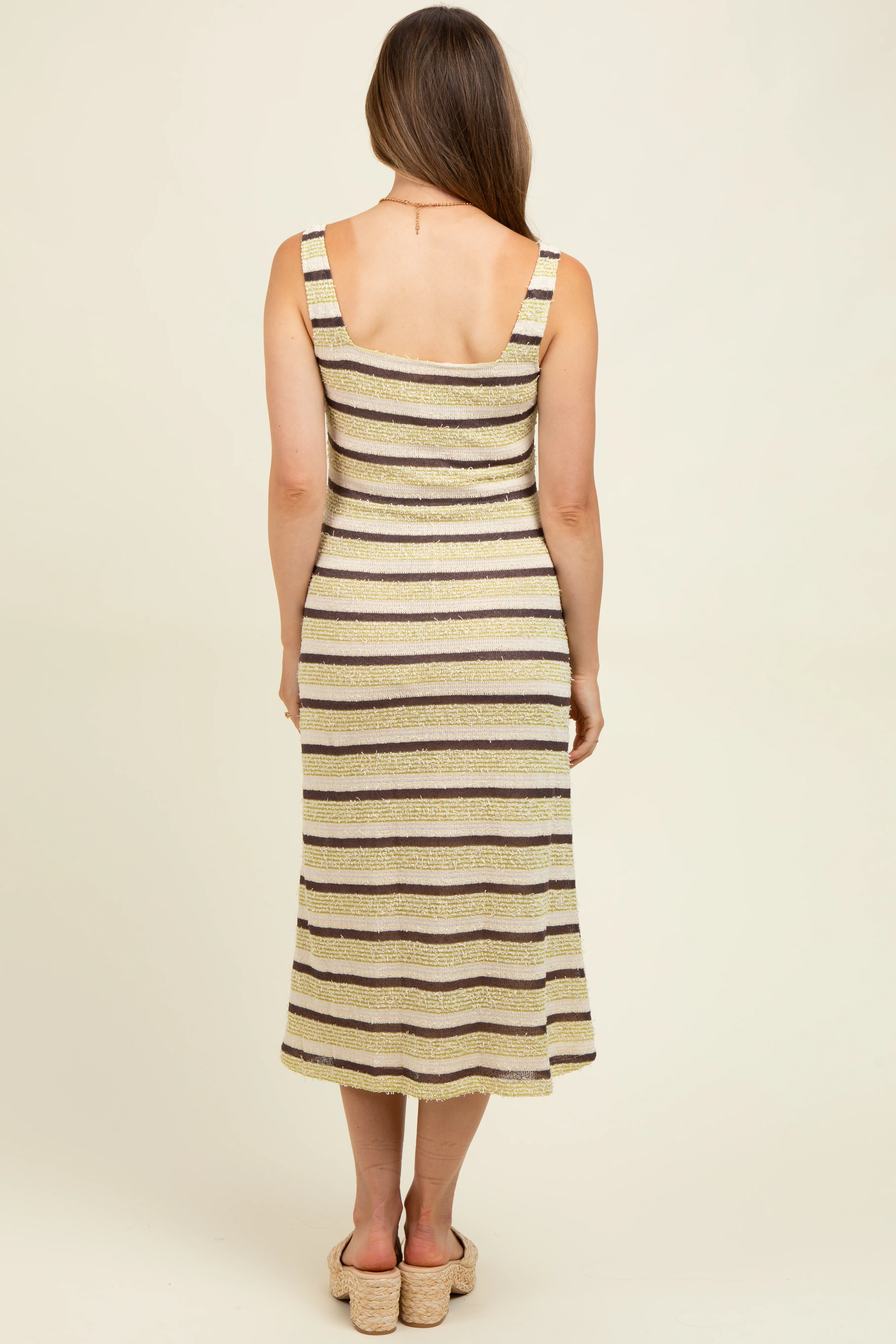 Lime Multi Square Neck Striped Sleeveless Maternity Dress - Image 4