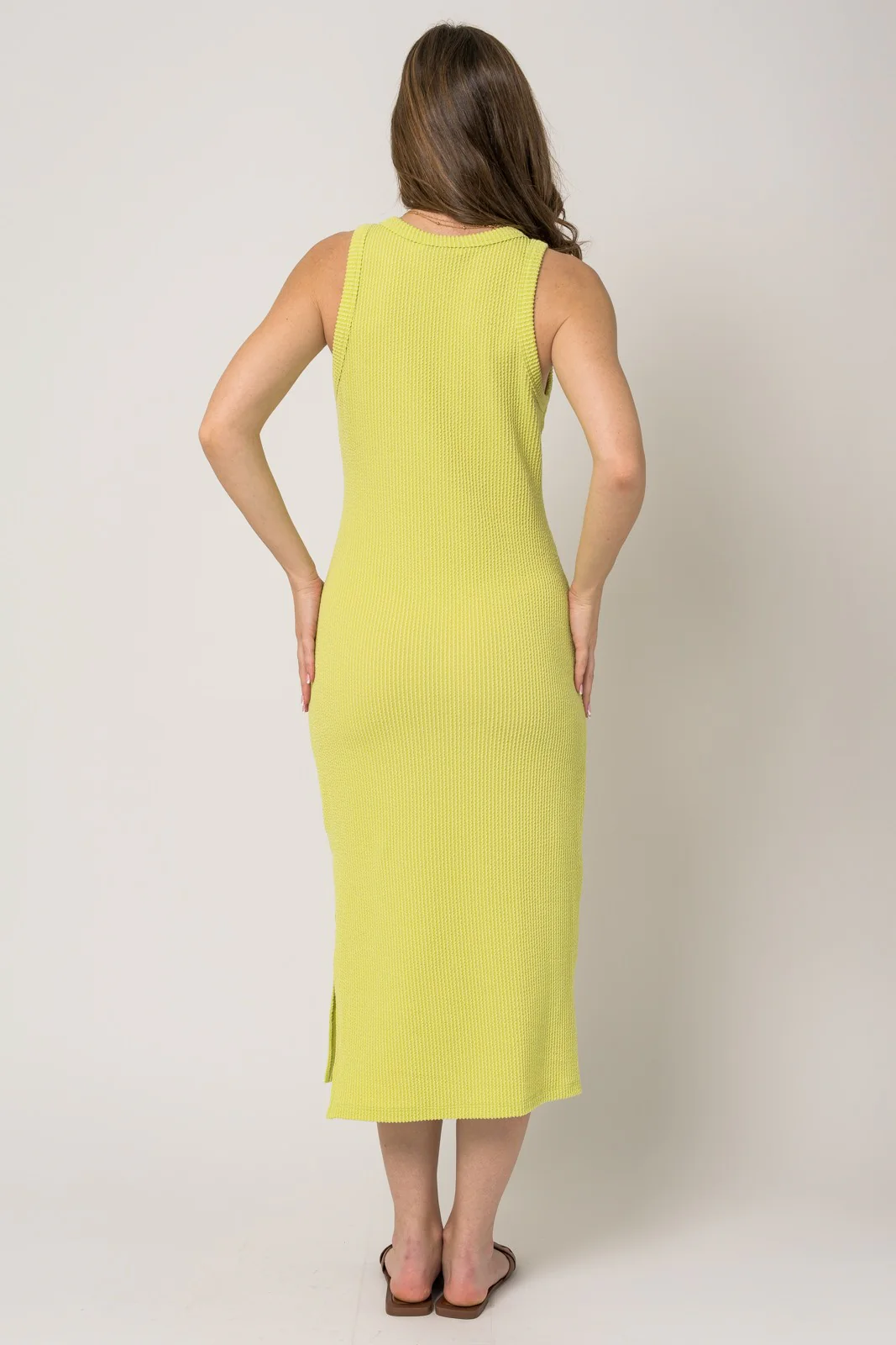 Lime Sleeveless Ribbed Maternity Midi Dress - Image 3