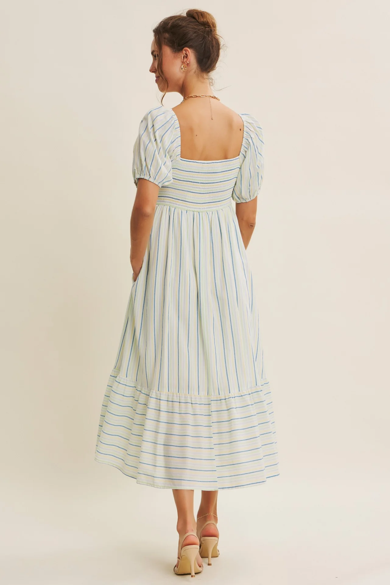 Lime Stripe Sweetheart Neckline Midi Dress - Image 4