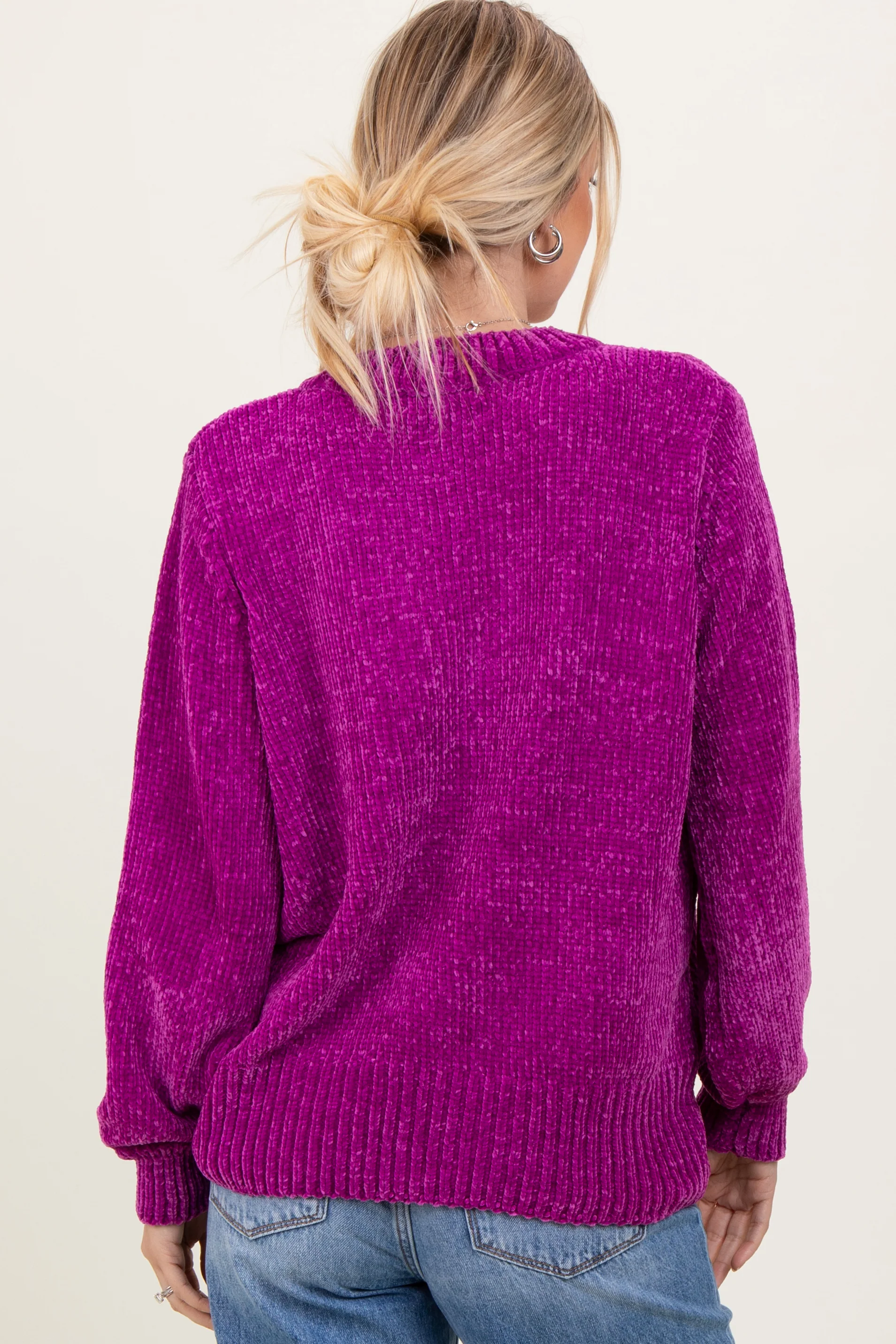 Magenta Chenille Knit Sweater - Image 3