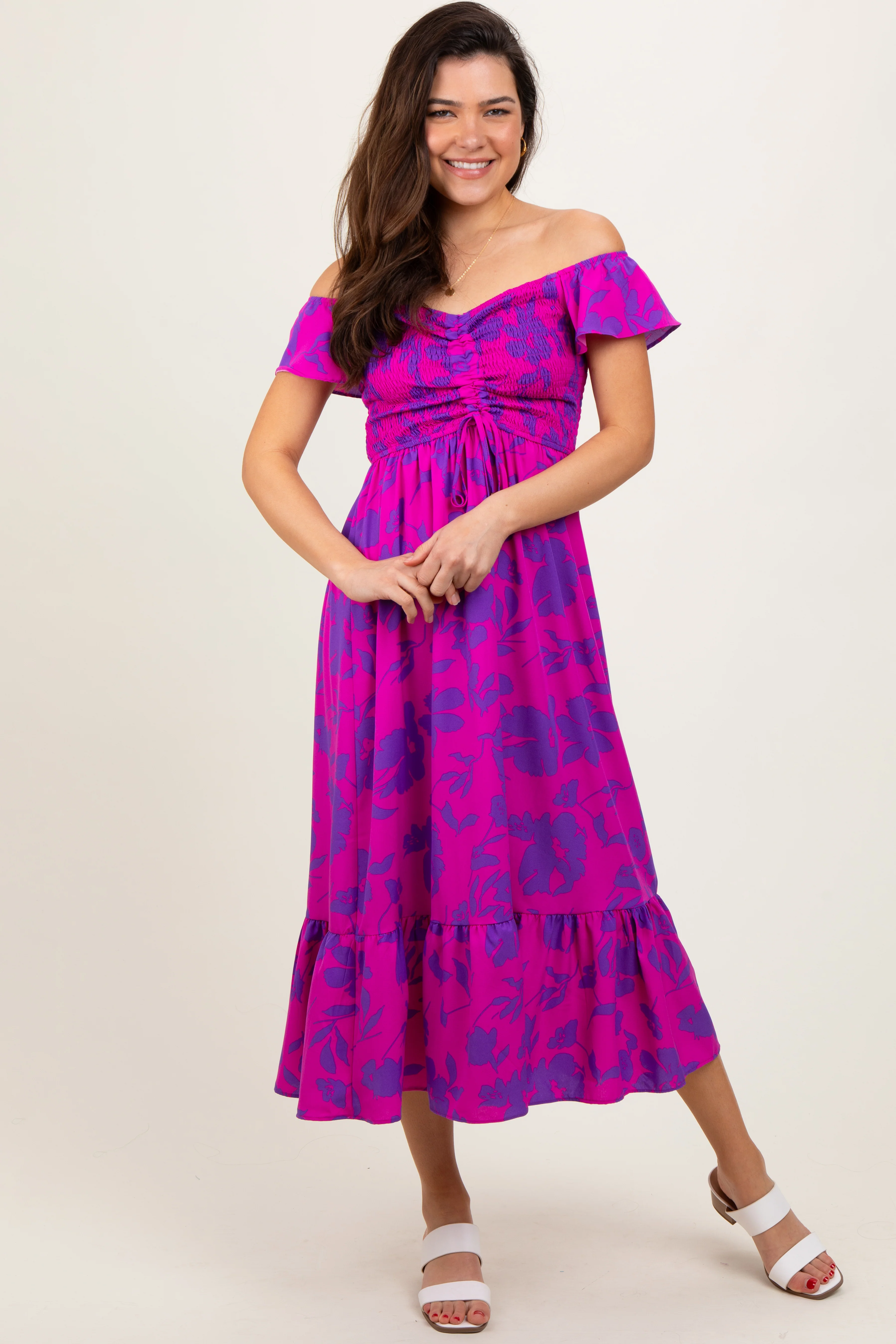 Magenta Multi Smocked Top Maxi Dress - Image 2