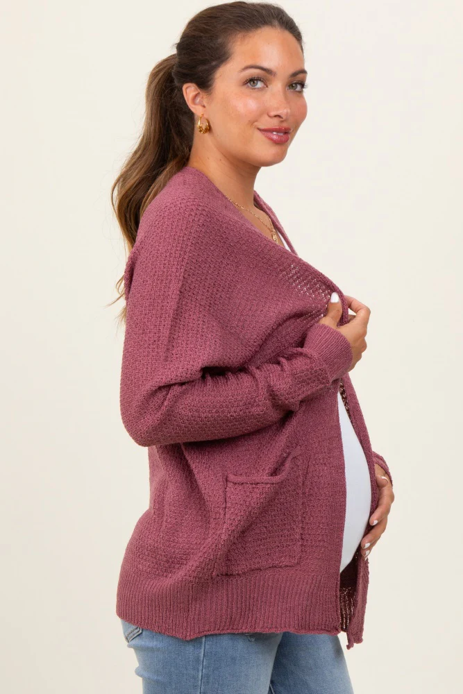 Magenta Pocketed Open Maternity Cardigan - Image 3
