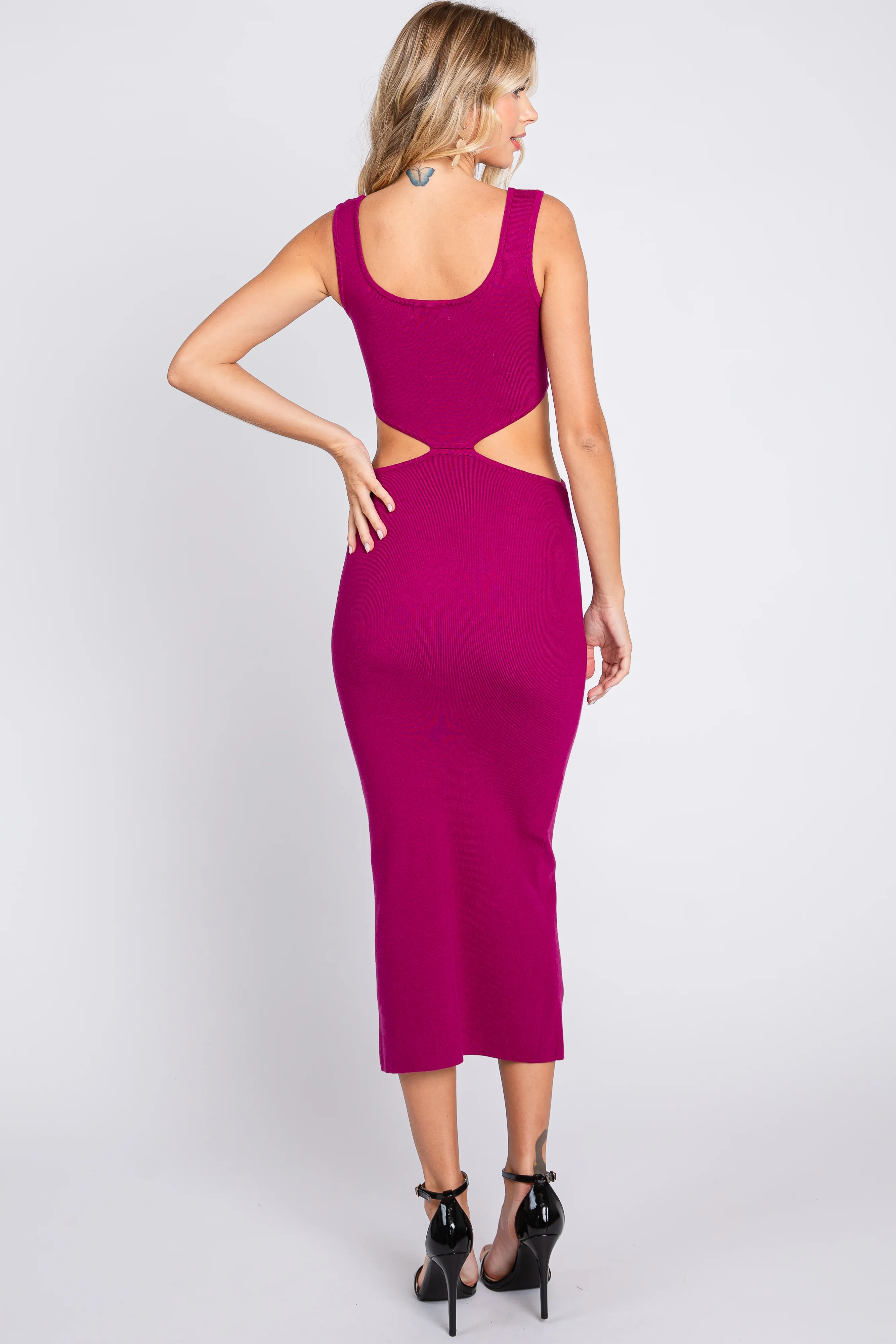 Magenta Sleeveless Side Cutout Midi Dress - Image 3