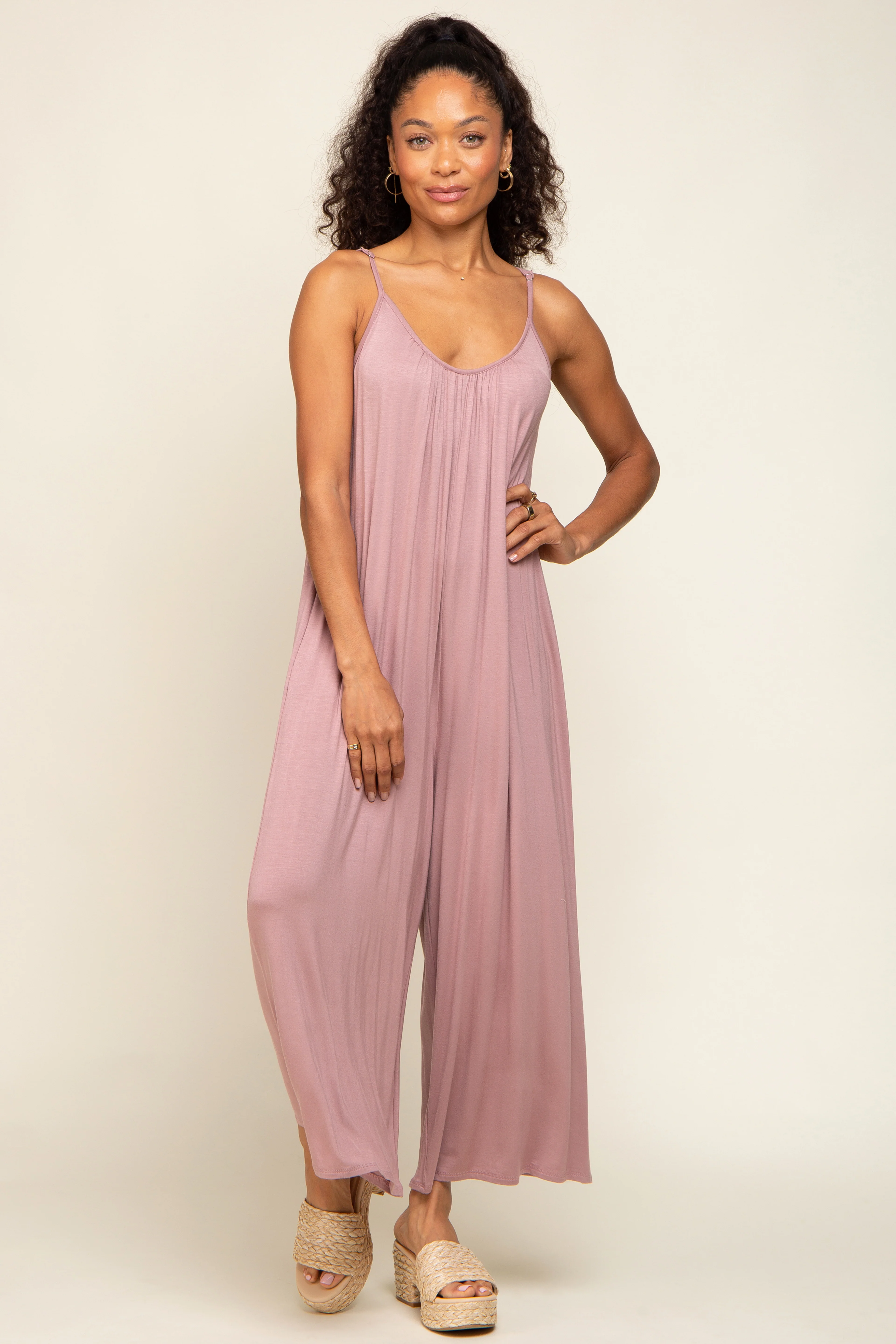 Mauve Basic Cropped Wide Leg Maternity Jumpsuit - Image 5