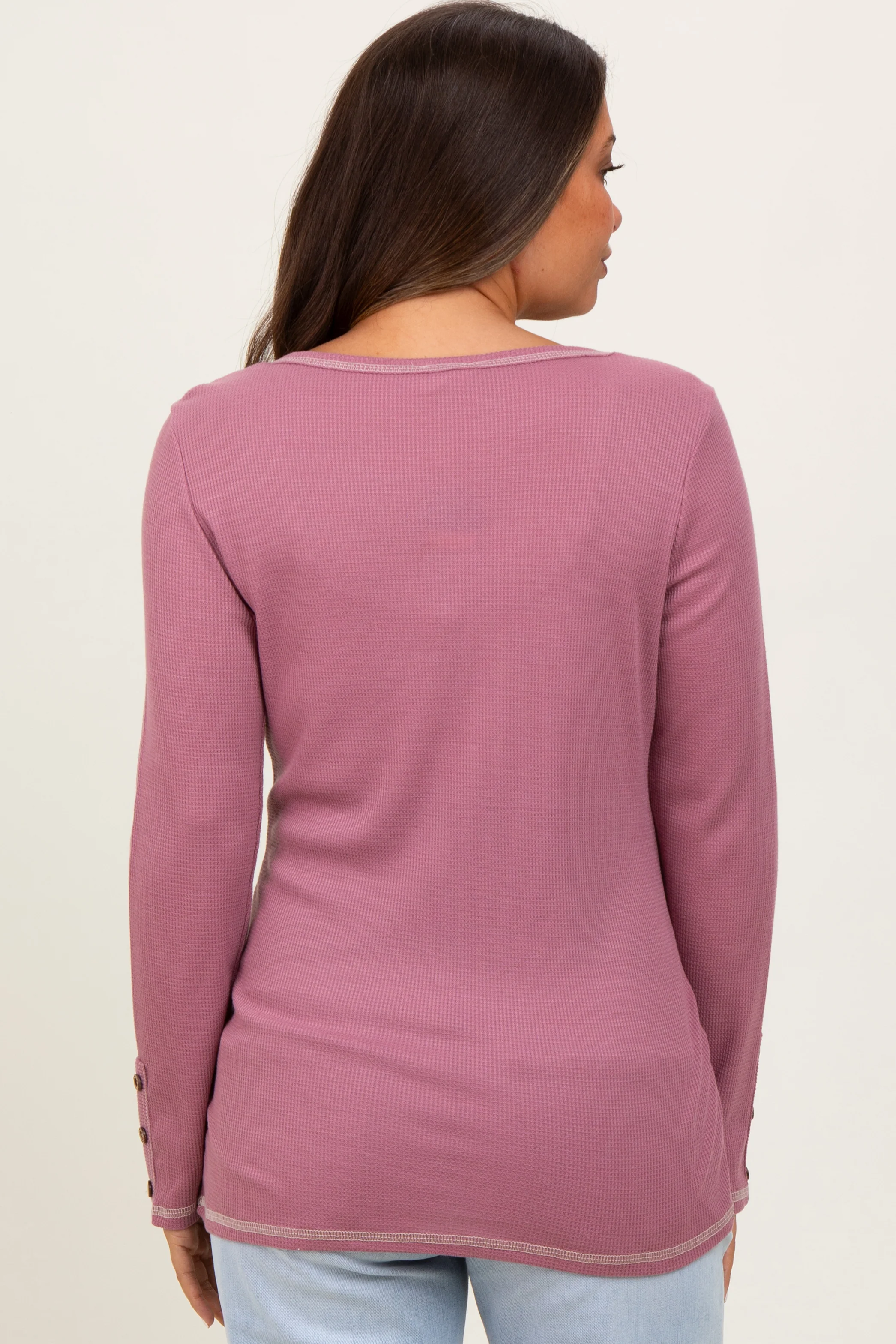 Mauve Button Detail Maternity Long Sleeve Thermal Top - Image 3