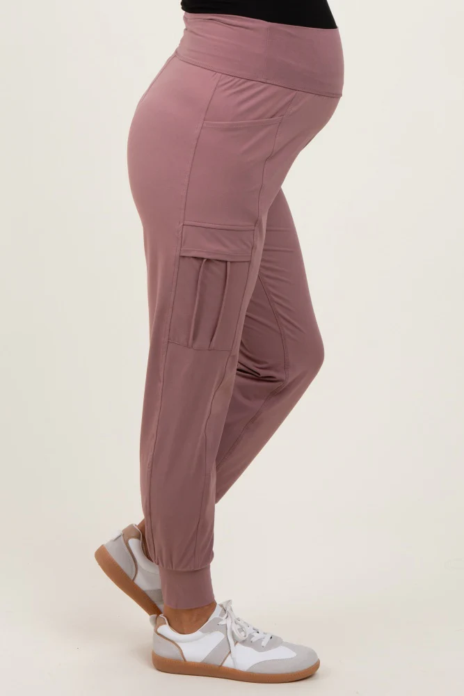 Mauve Cargo Pocket Maternity Jogger - Image 4
