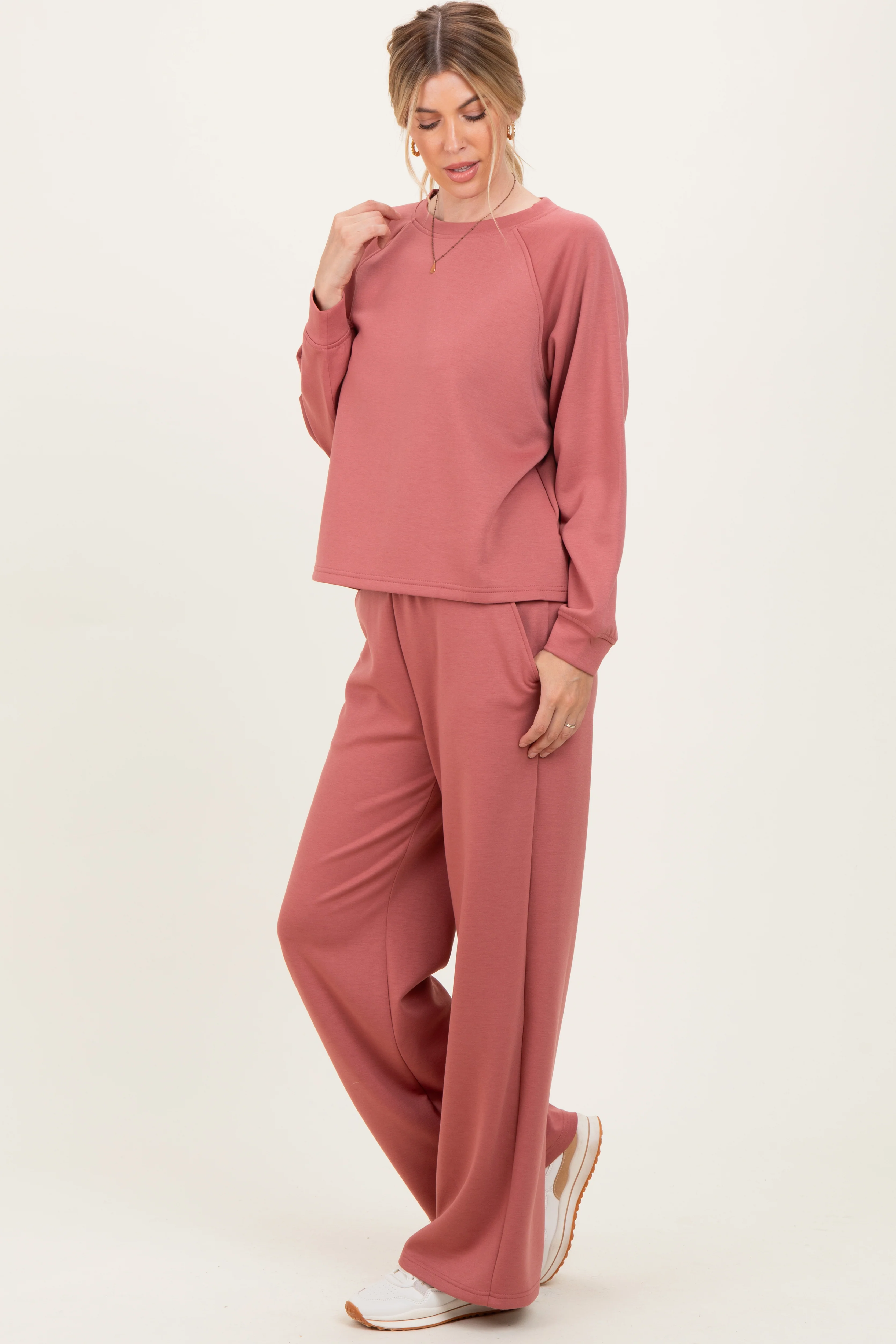 Mauve Crewneck Pullover Pant Set - Image 3