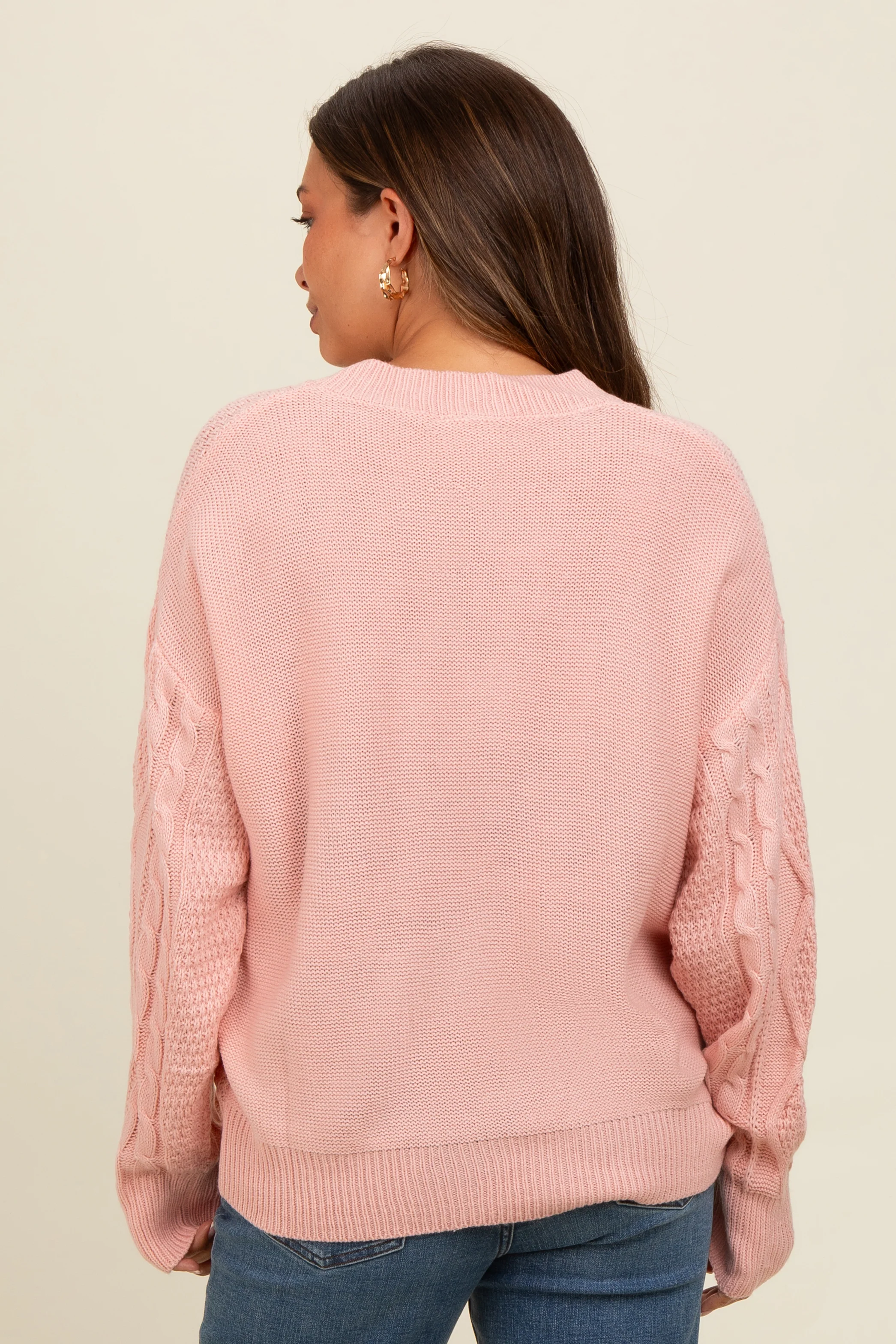 Mauve Embroidered Flower Cable Knit Maternity Sweater - Image 4