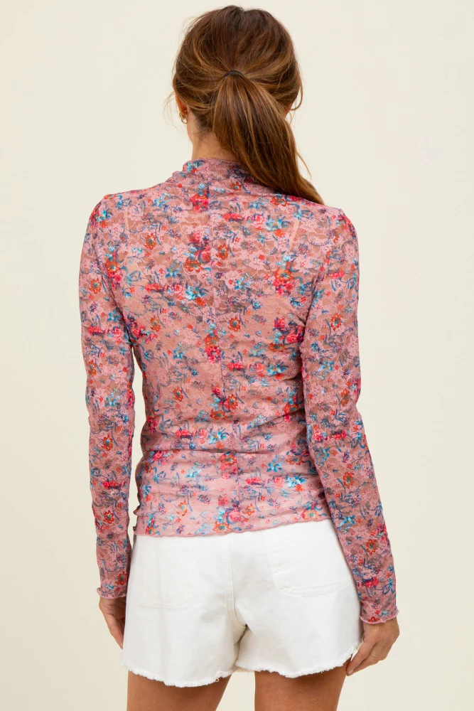 Mauve Floral Lace Long Sleeve Top - Image 4