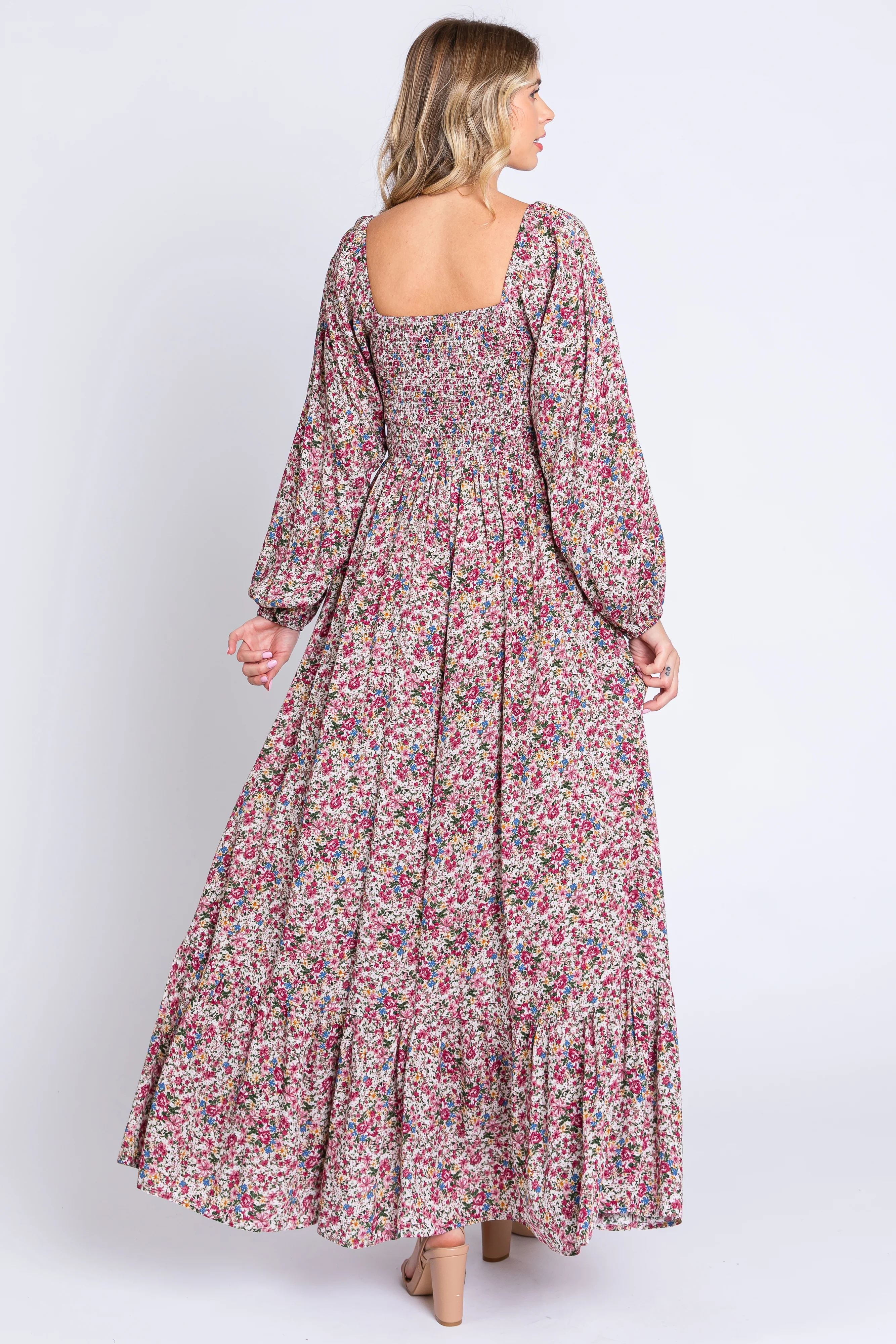Mauve Floral Long Sleeve Maxi Dress - Image 3