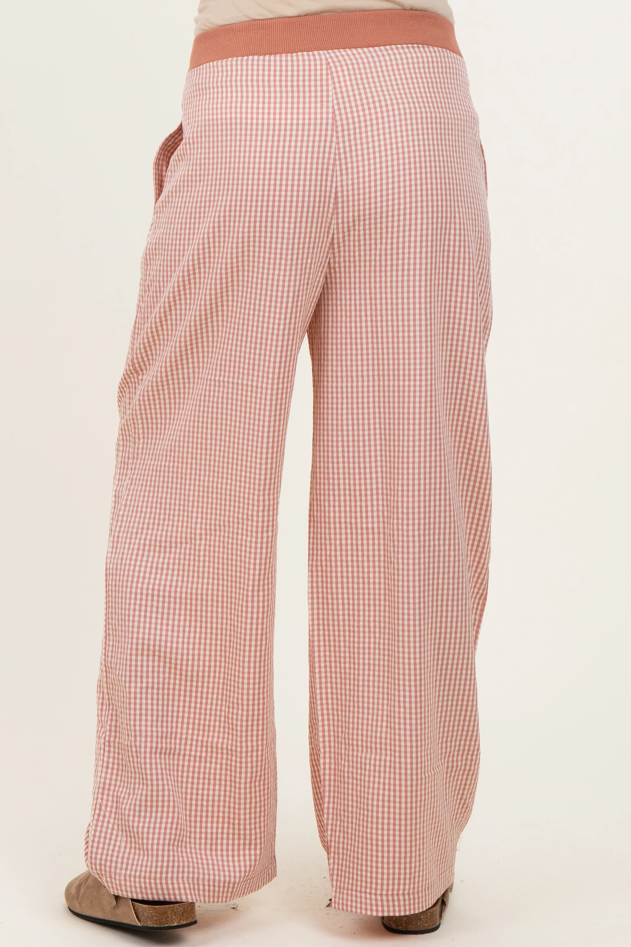 Mauve Gingham Drawstring Maternity Lounge Pants - Image 4