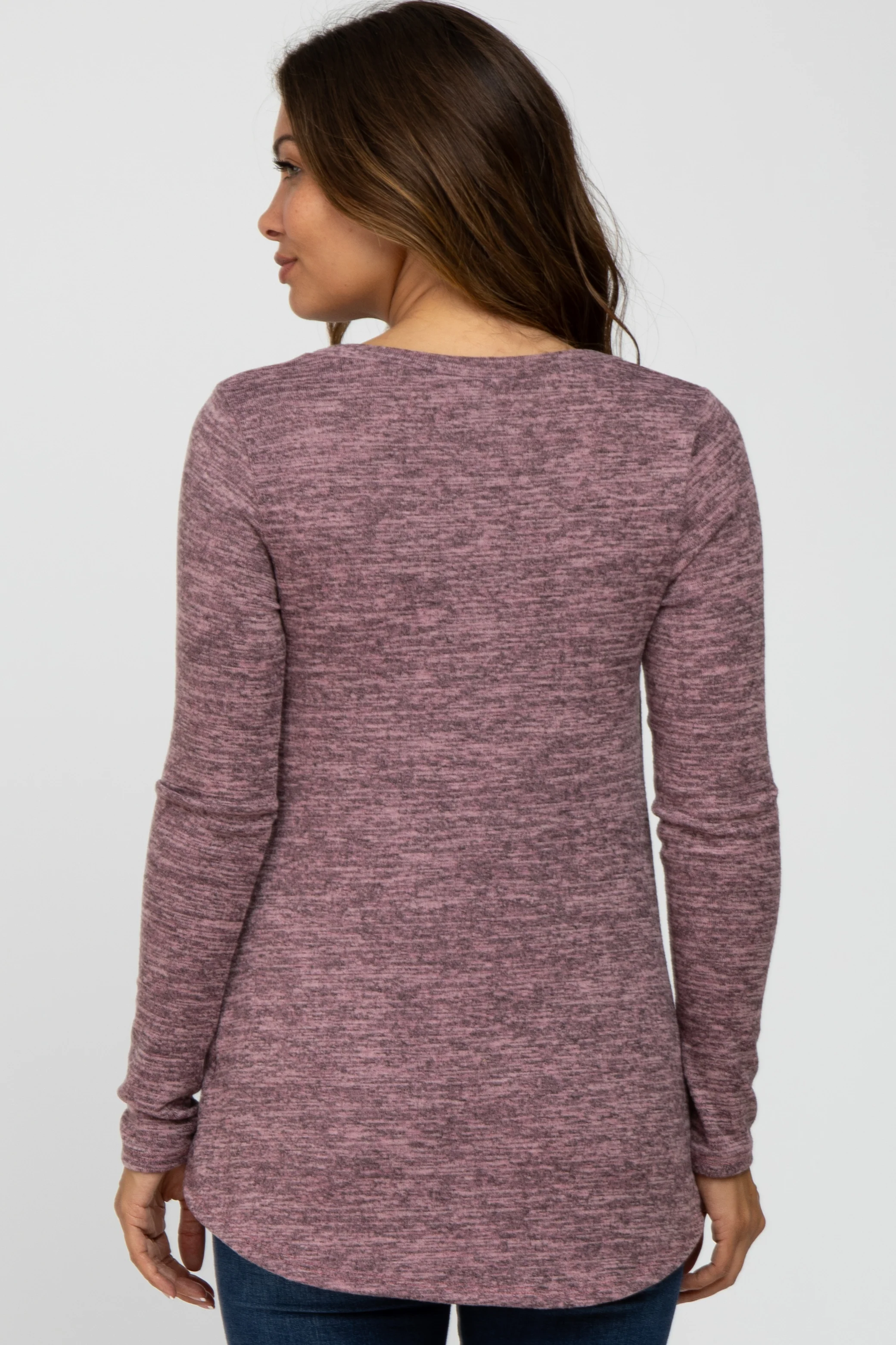 Mauve Heather Knit Layered Front Maternity/Nursing Top - Image 4