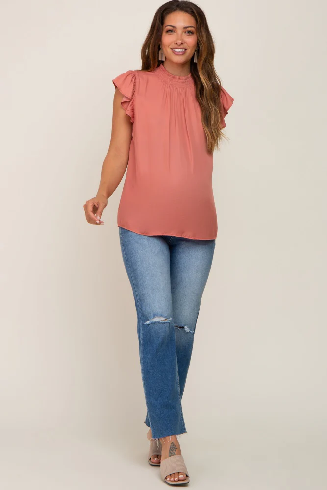 Mauve Mock Neck Flutter Maternity Blouse - Image 4