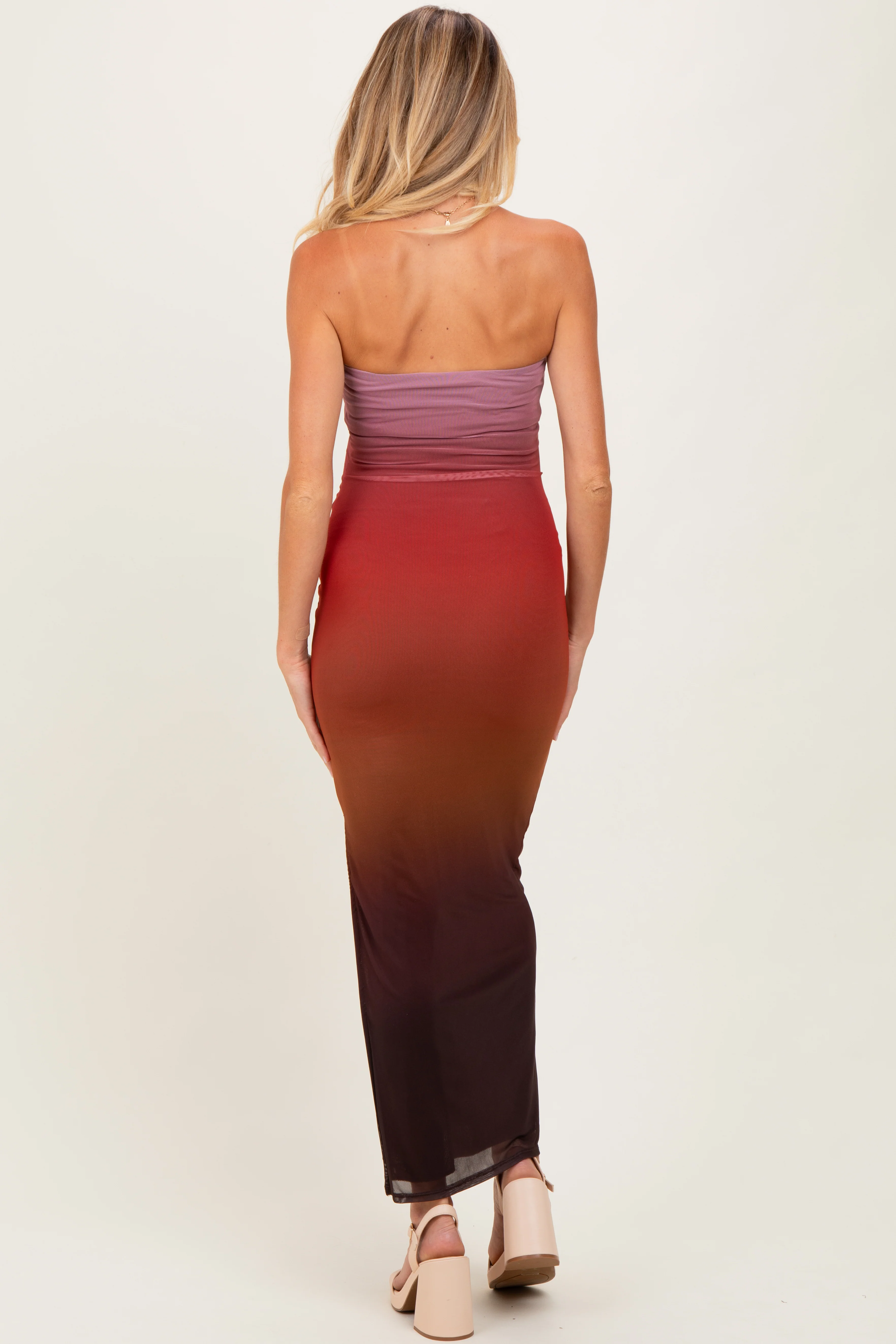 Mauve Ombre Mesh Strapless Maternity Maxi Dress - Image 4