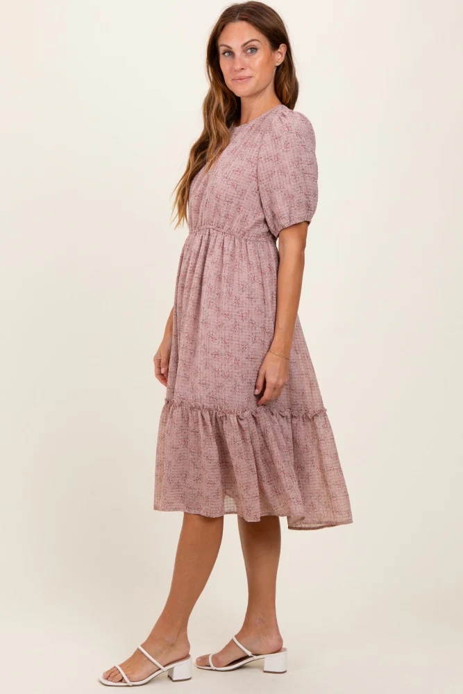 Mauve Printed Textured Midi Dress - Image 2