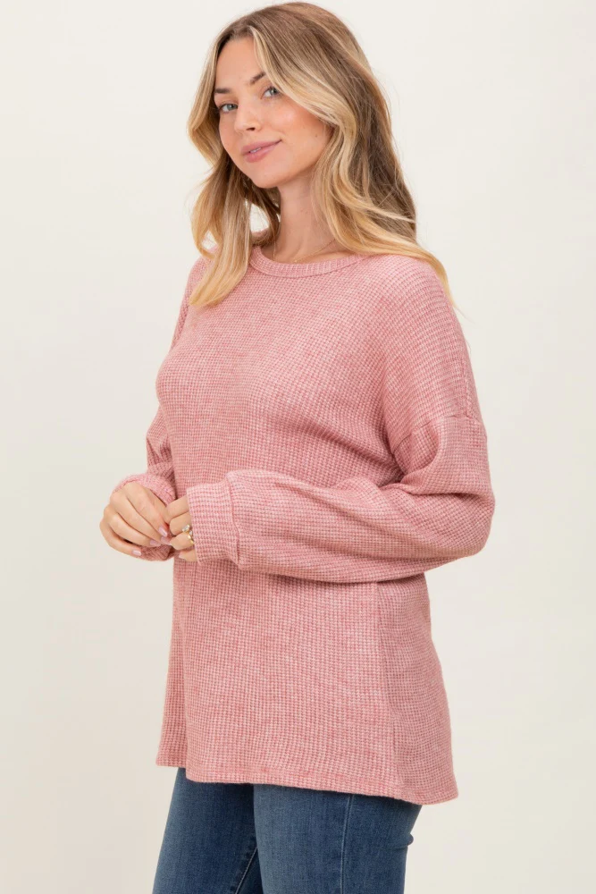 Mauve Puff Sleeve Solid Sweater Top - Image 3