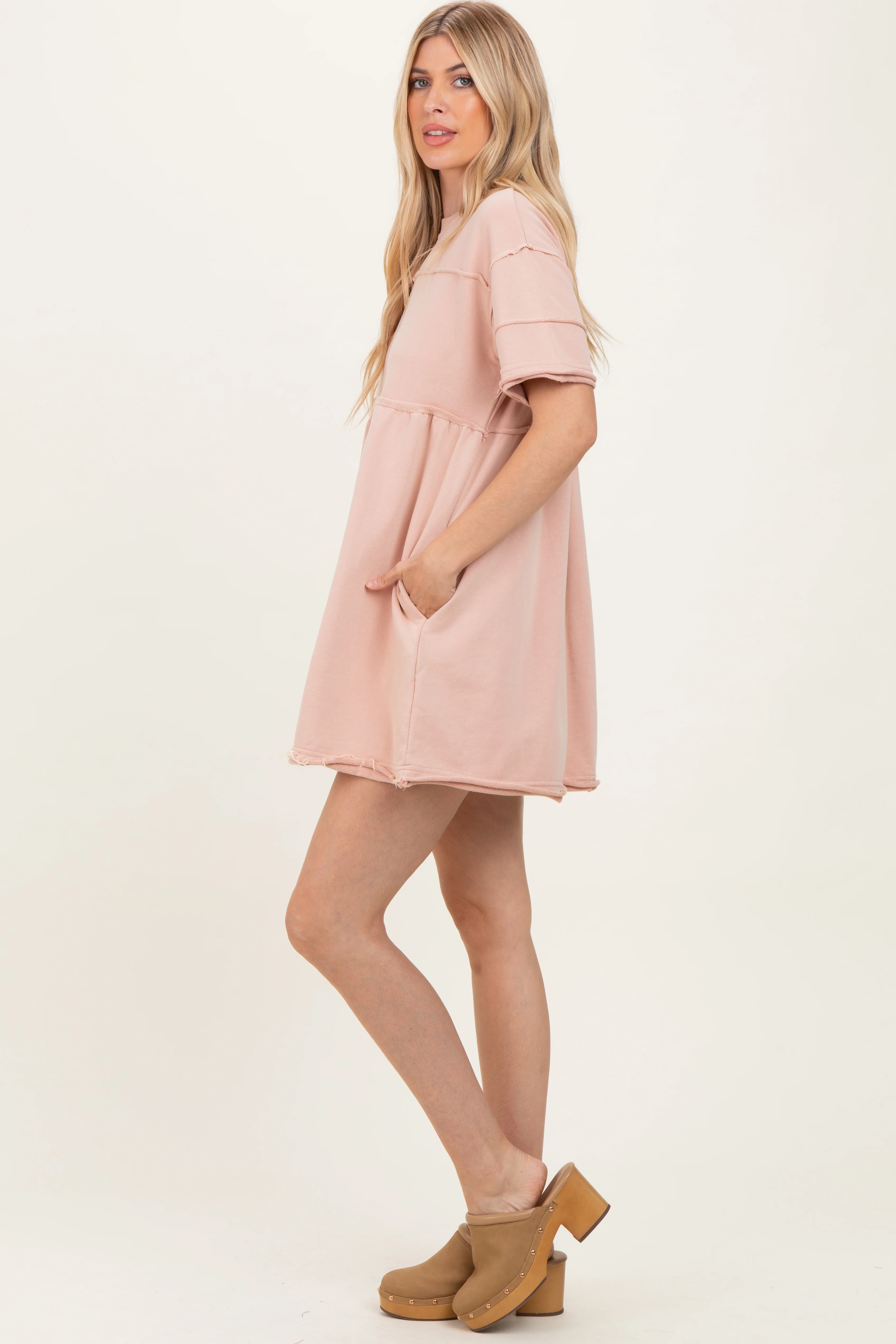 Mauve Raw Hem Short Sleeve Dress - Image 3