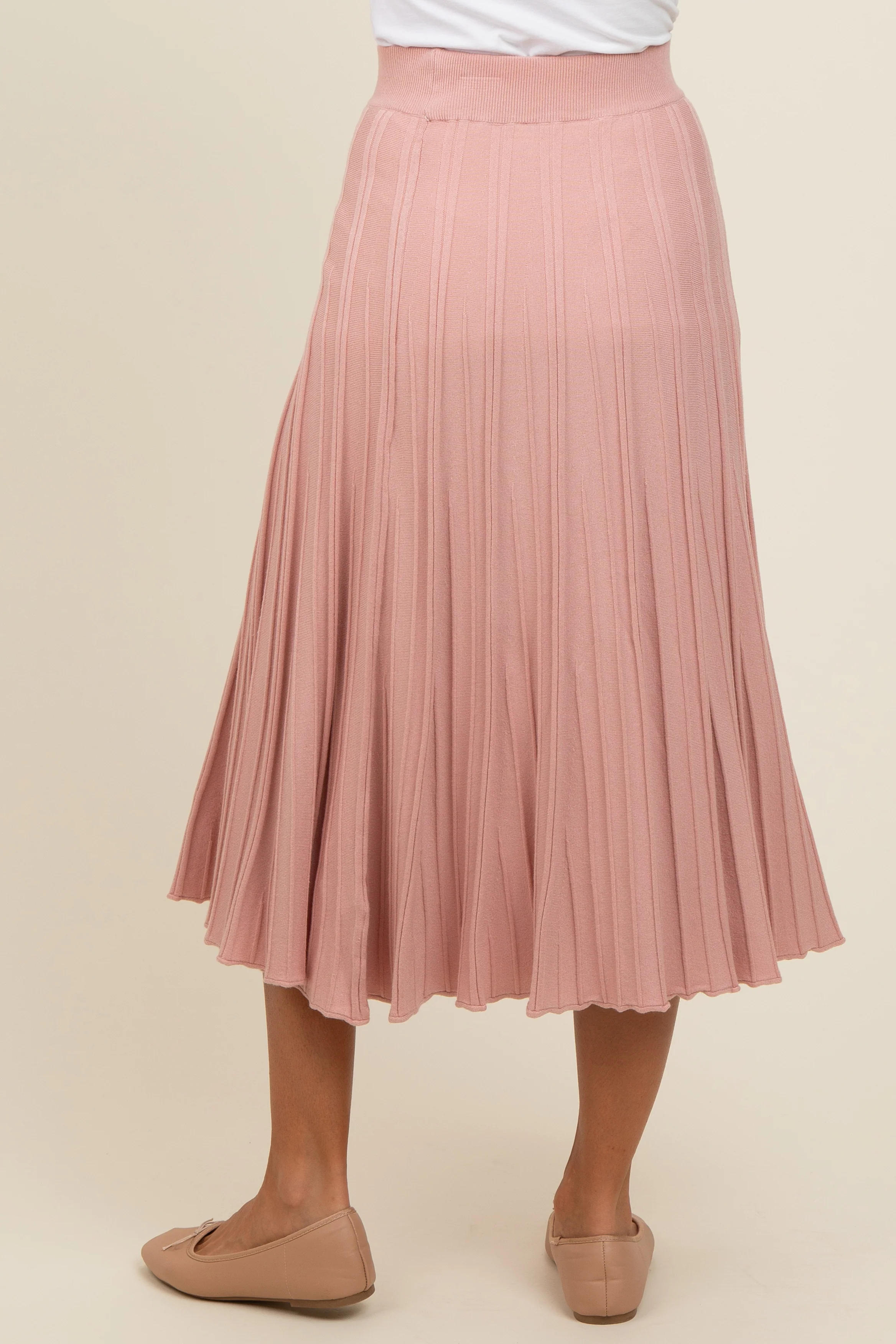Mauve Ribbed Knit A-Line Midi Skirt - Image 6