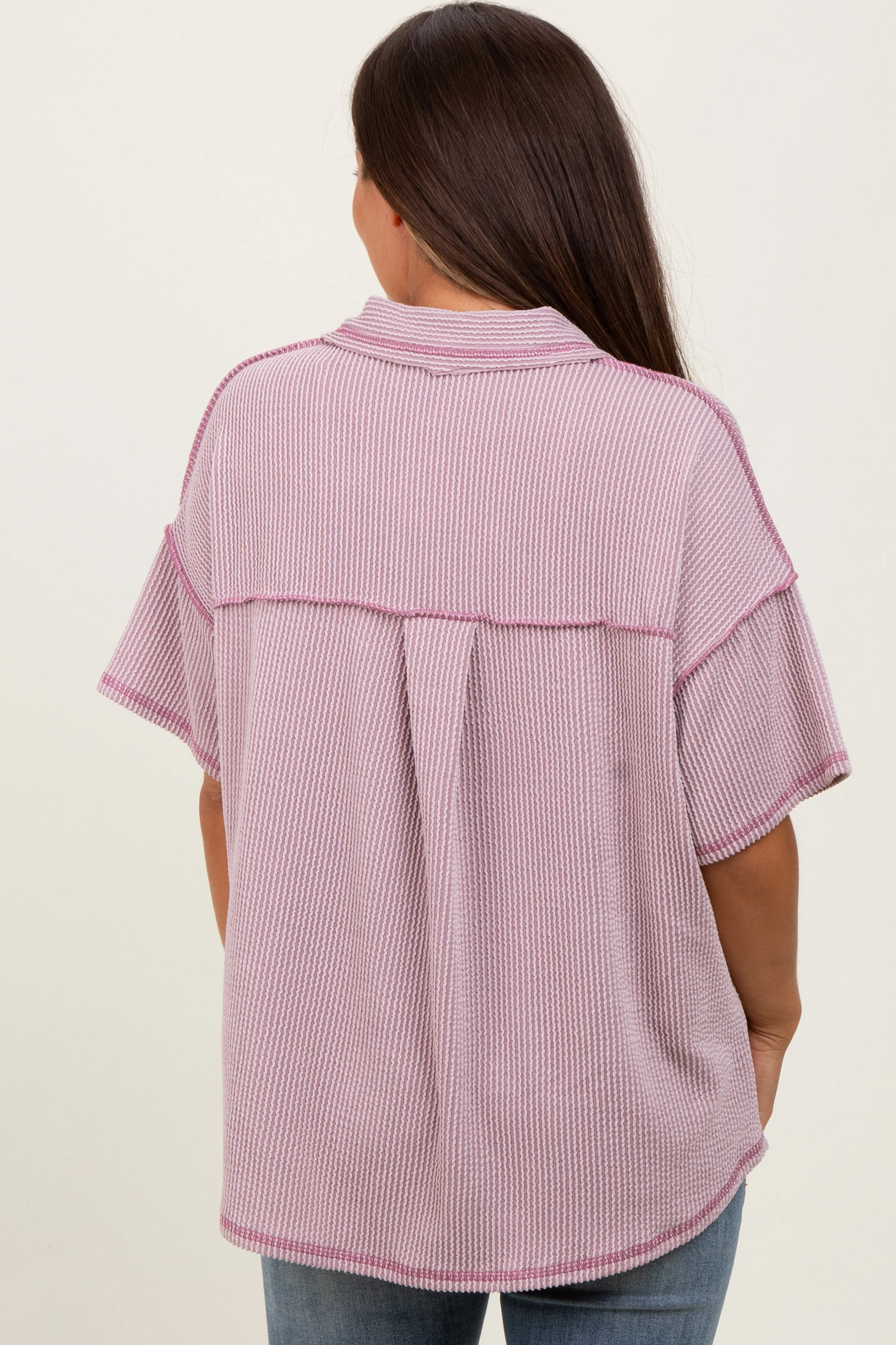 Mauve Ribbed Reverse Stitch Maternity Tunic Top - Image 3