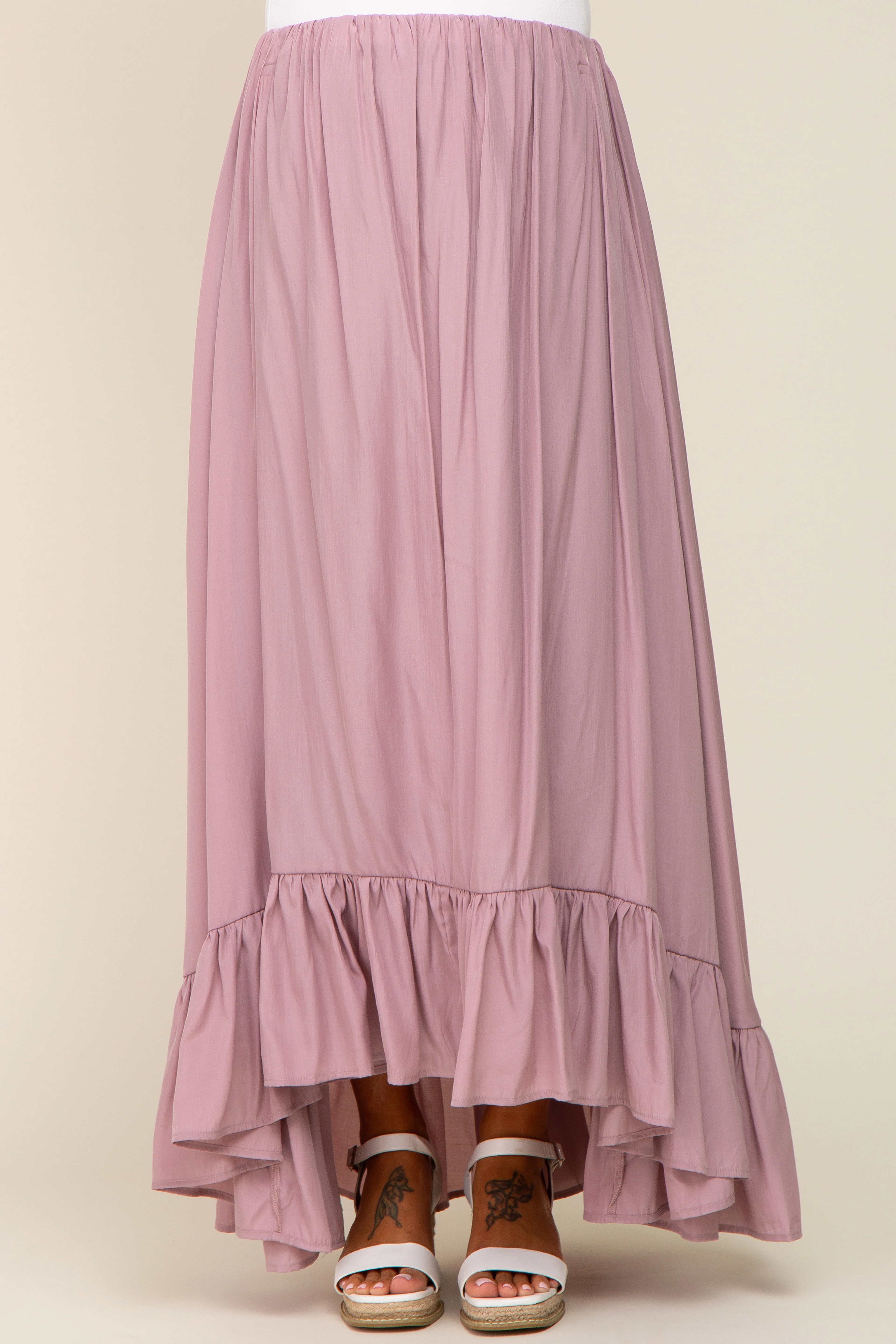 Mauve Ruffle Hem Maternity Maxi Skirt - Image 2