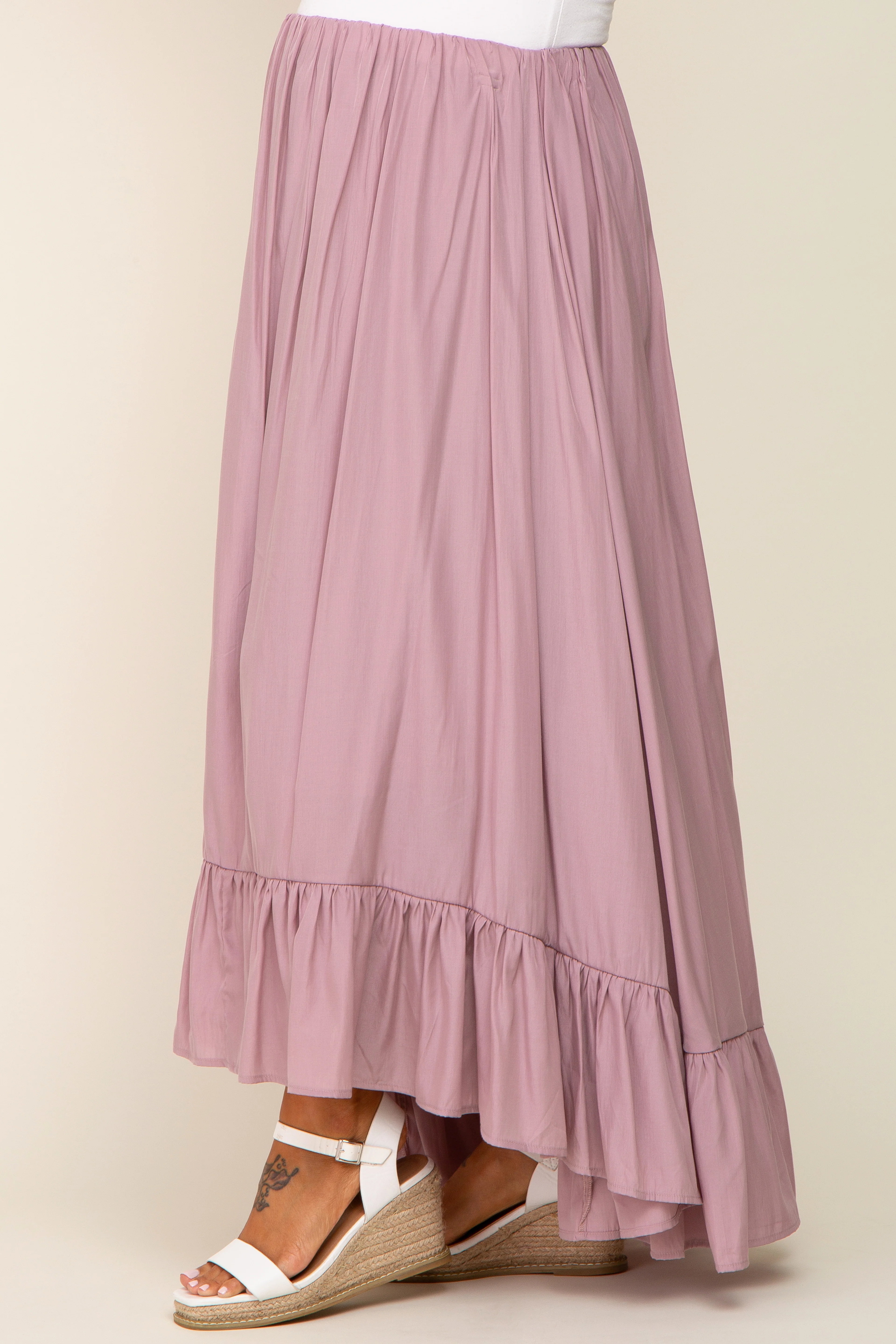 Mauve Ruffle Hem Maternity Maxi Skirt - Image 3