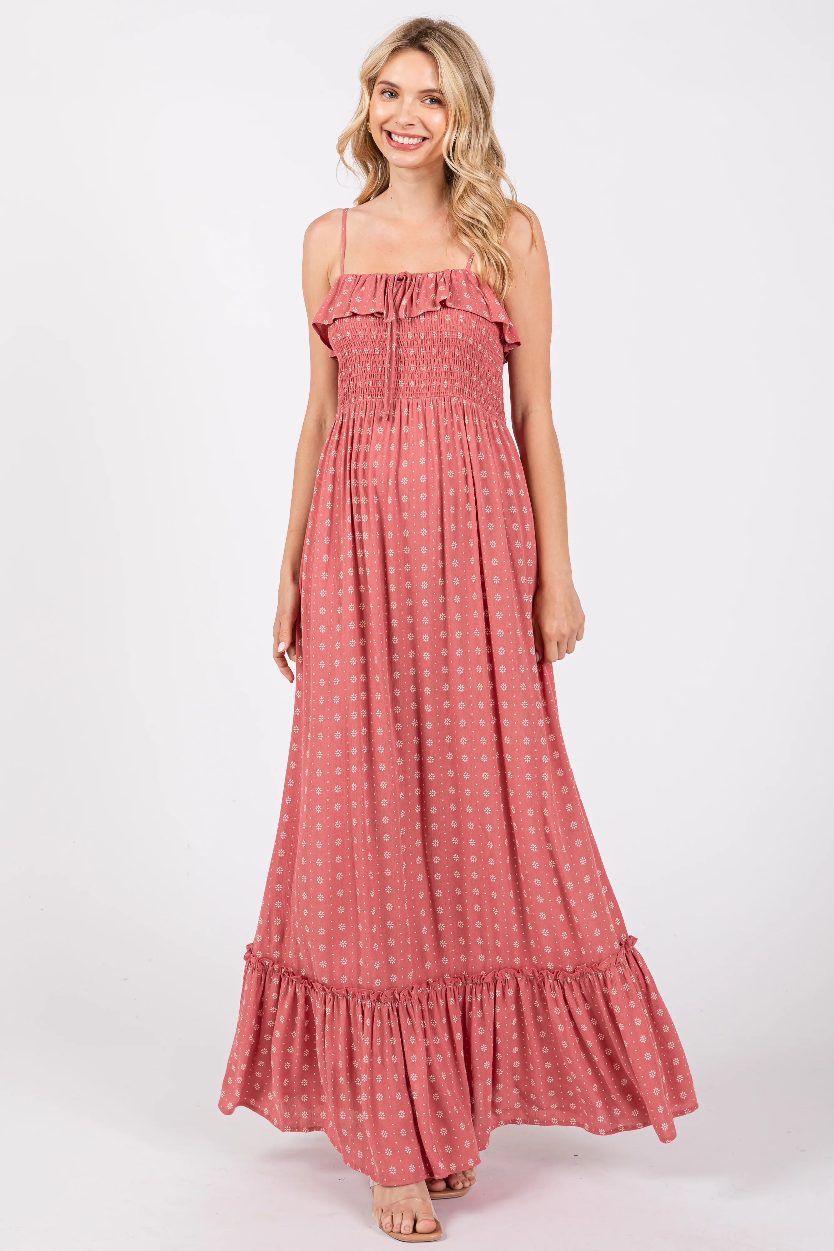 Mauve Smocked Sleeveless Floral Maxi Dress - Image 2
