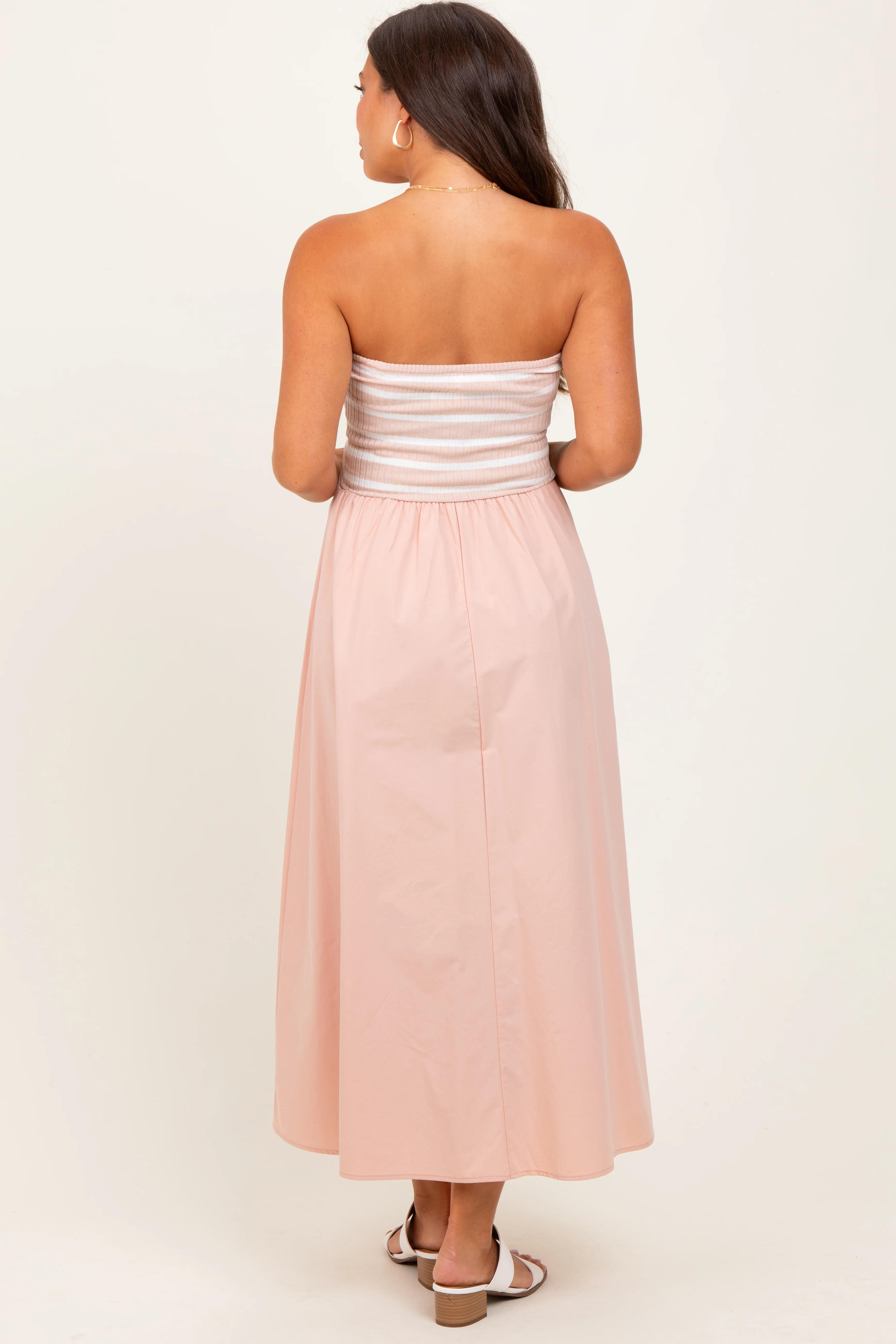 Mauve Striped Tube Knit Maternity Maxi Dress - Image 3