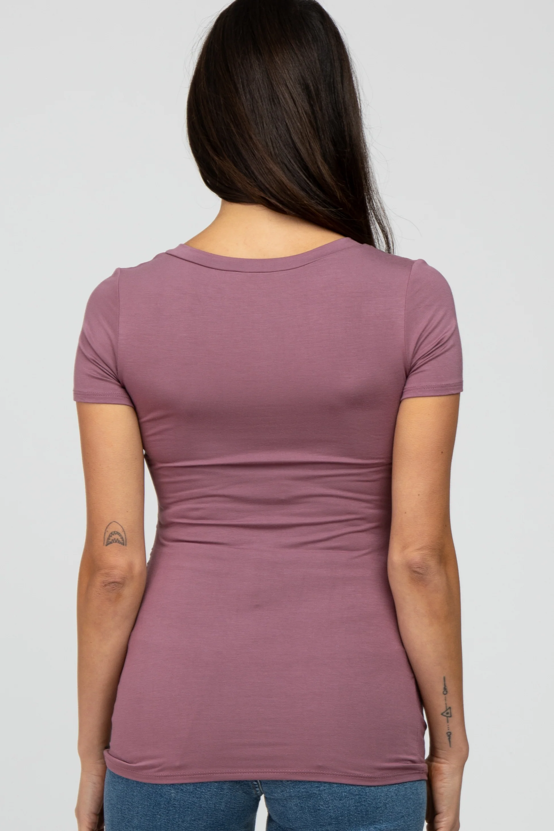 Mauve V-Neck Ruched Side Top - Image 3