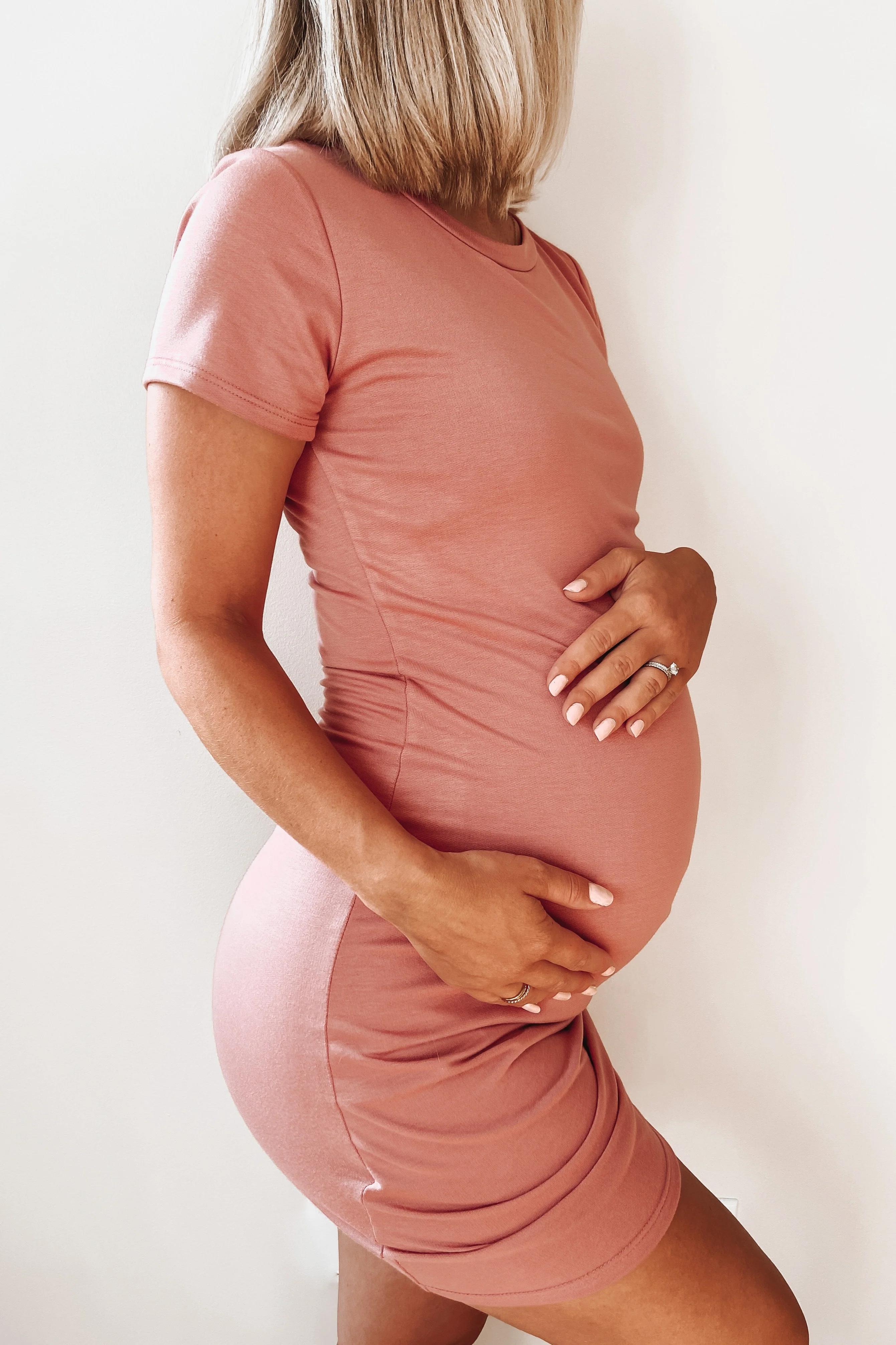 Mauve Wrap Maternity T-Shirt Dress - Image 7