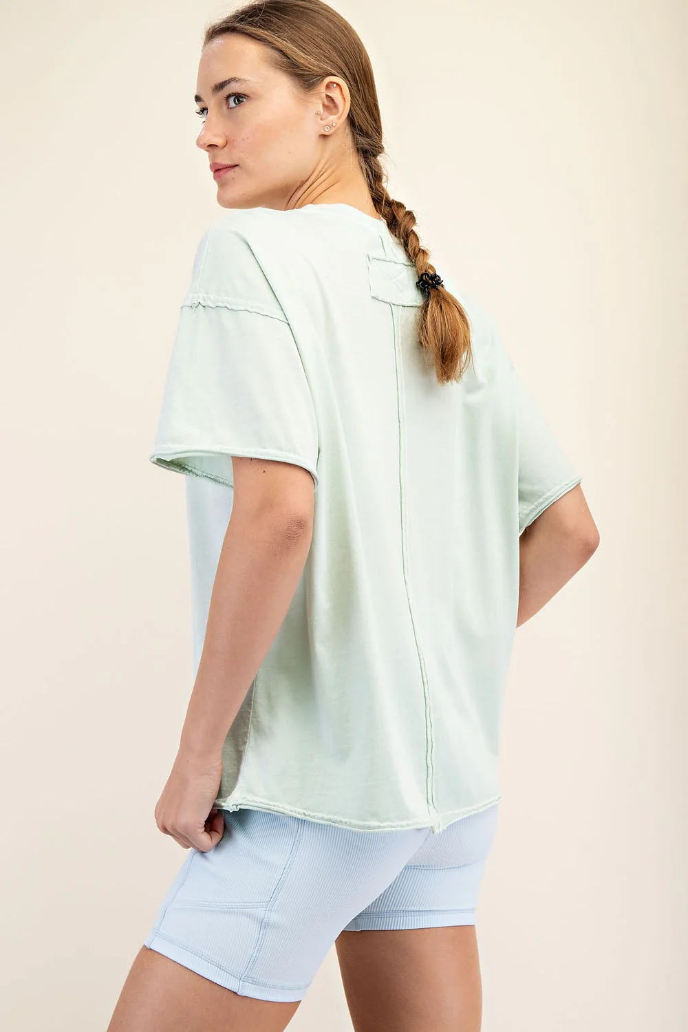 Mint Boxy Raw Edge Short Sleeve Tee - Image 3