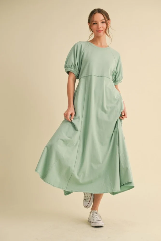 Mint Cotton Pocketed Midi Dress - Image 2
