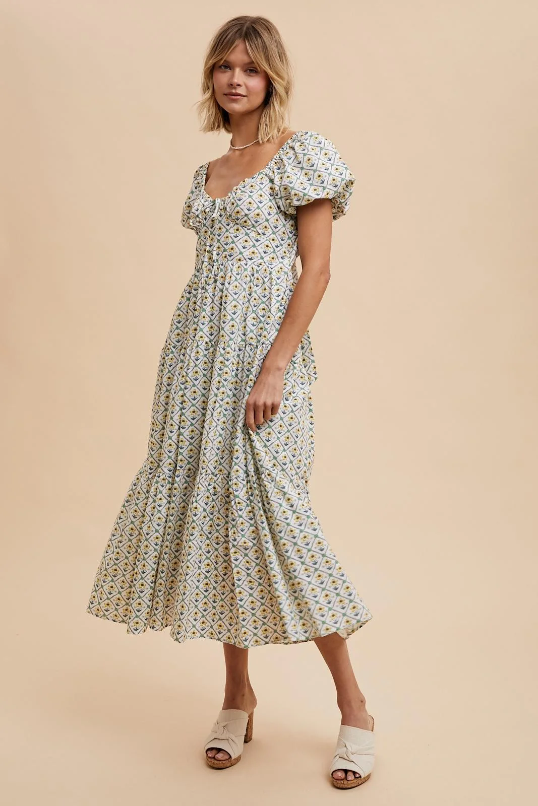 Mint Daffodil Cotton Floral Sweetheart Maxi Dress - Image 2
