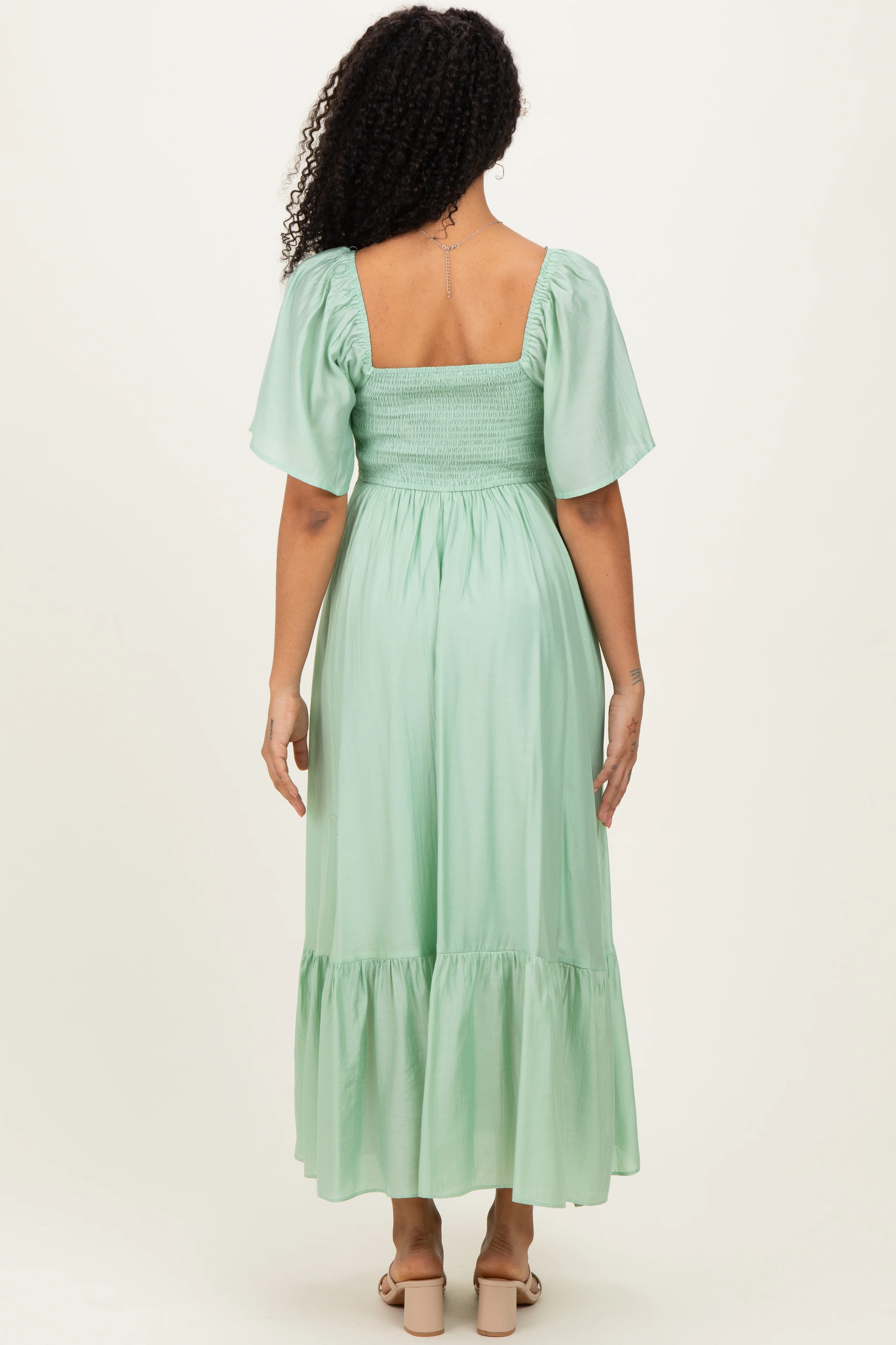 Mint Flutter Sleeve Ruffle Hem Midi Dress - Image 4