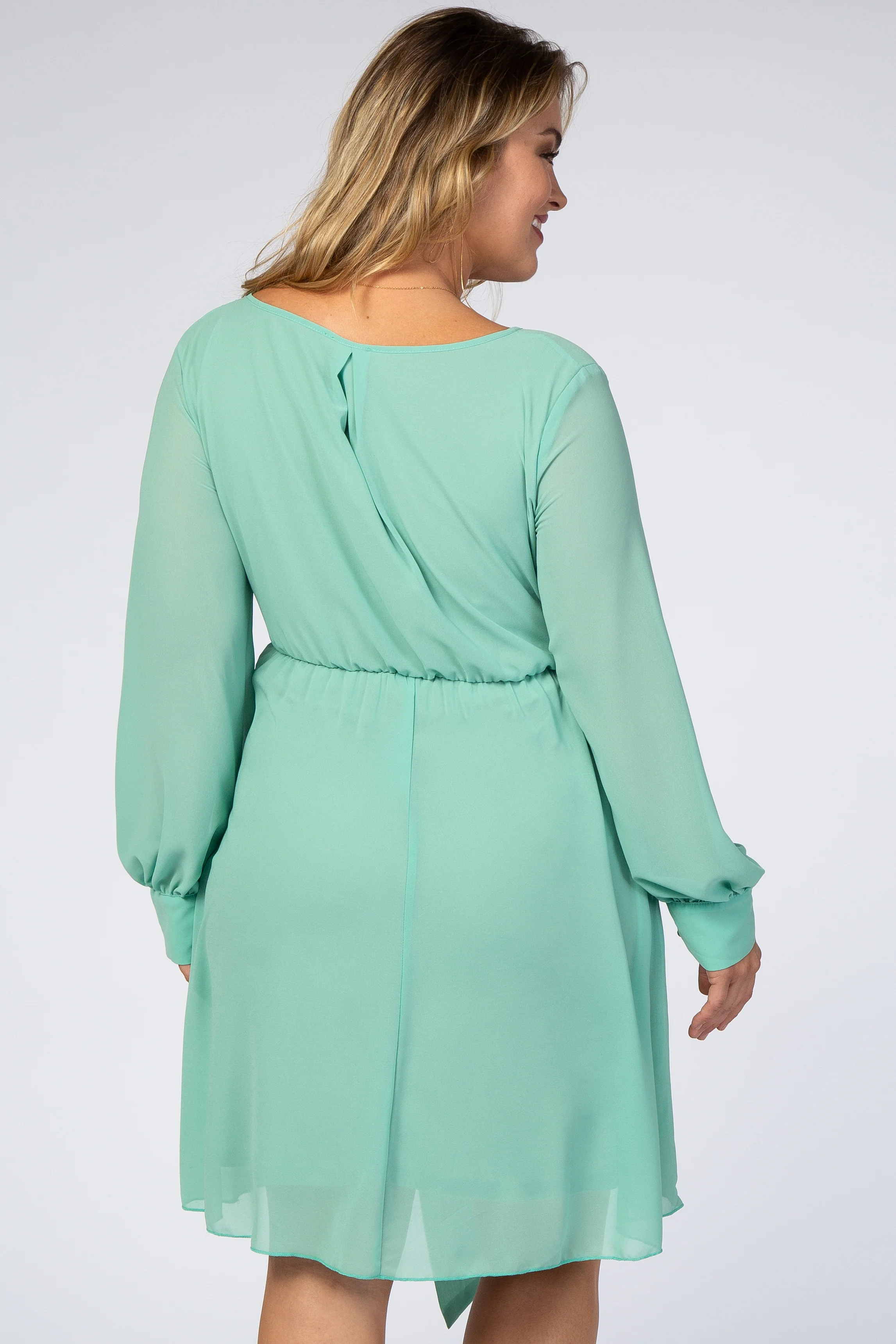 Mint Green Chiffon Plus Maternity Wrap Dress - Image 4