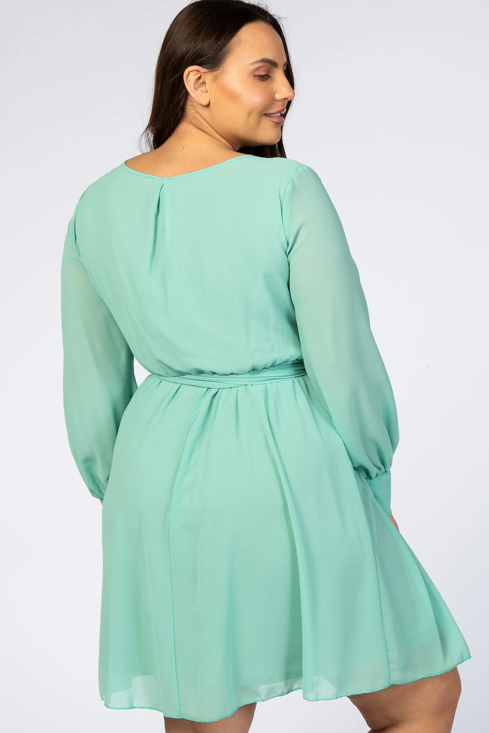 Mint Green Chiffon Plus Wrap Dress - Image 4