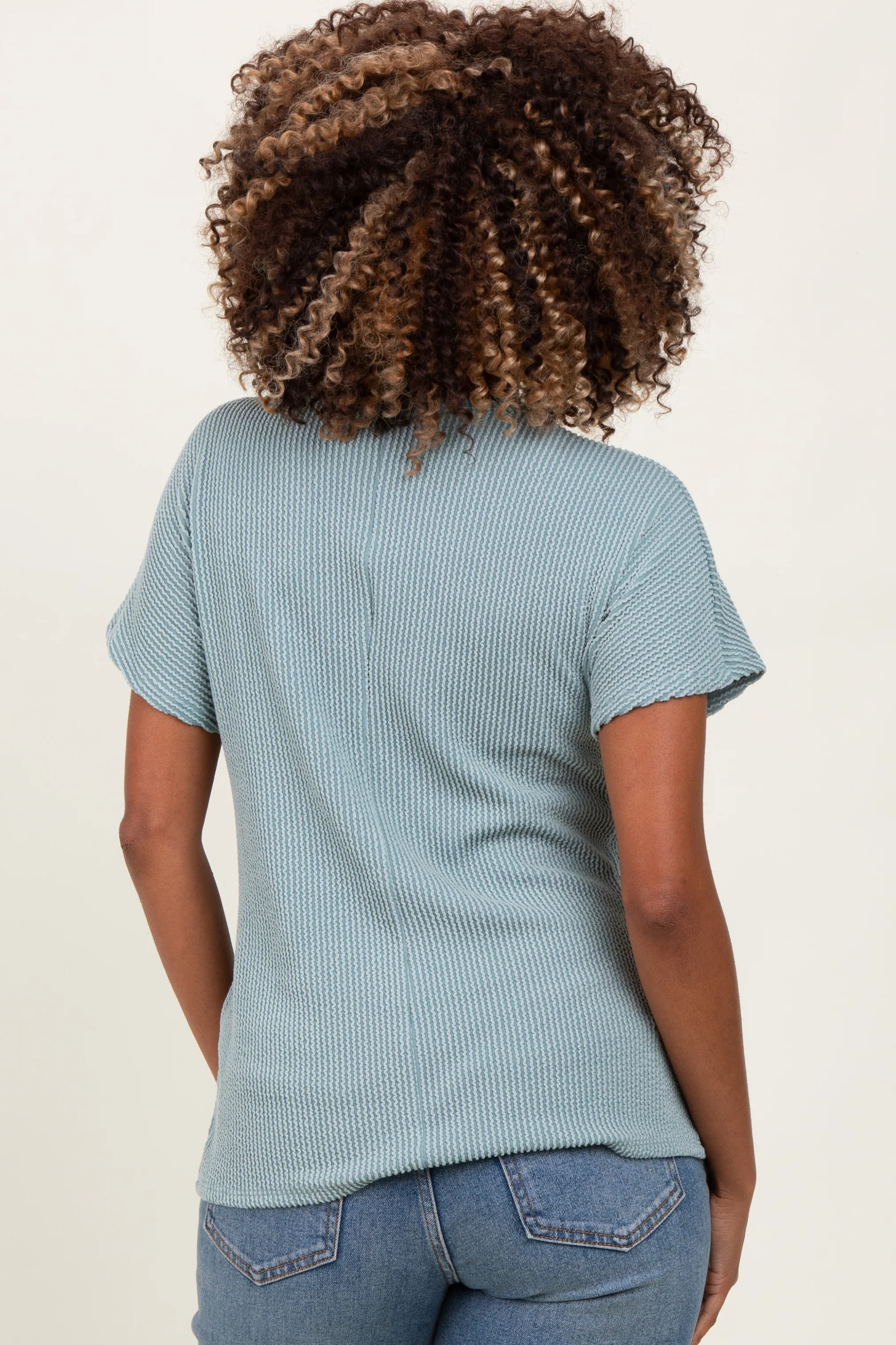 Mint Green Ribbed Notched Neckline Maternity Top - Image 3