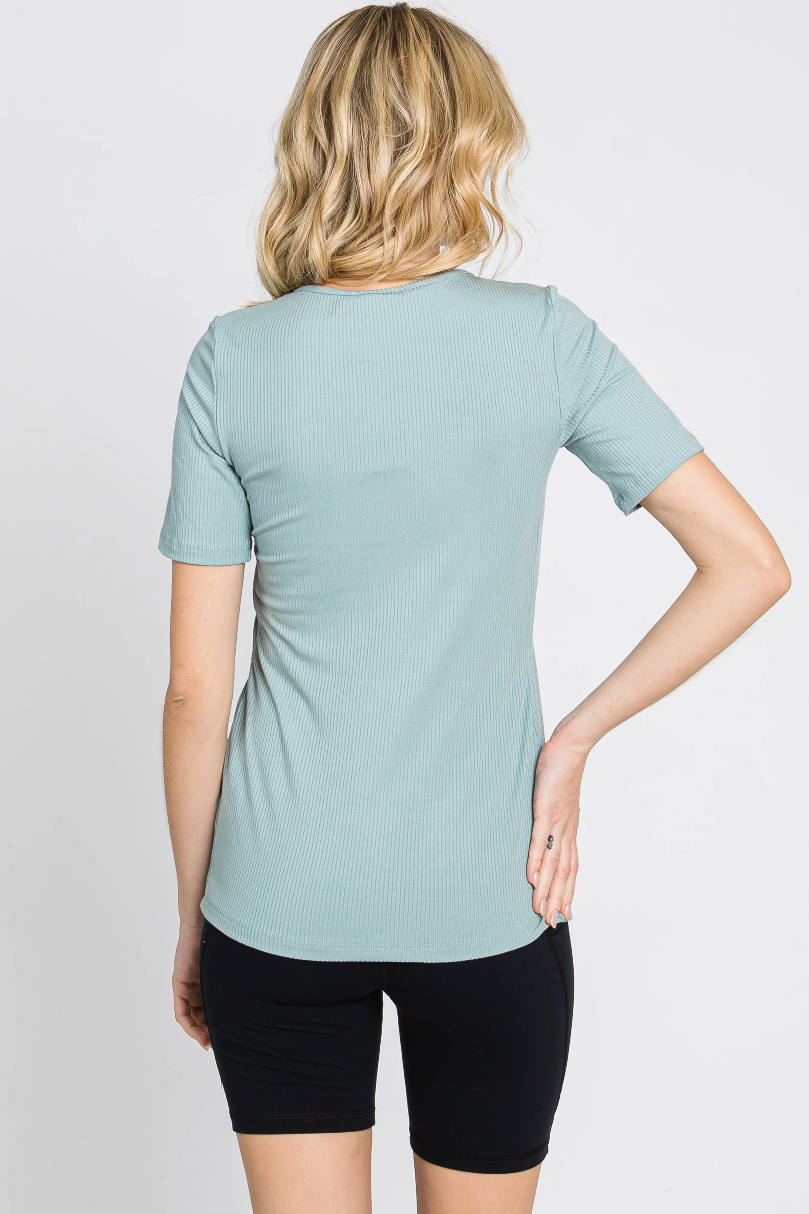 Mint Green Ribbed Wrap Front Nursing Top - Image 4