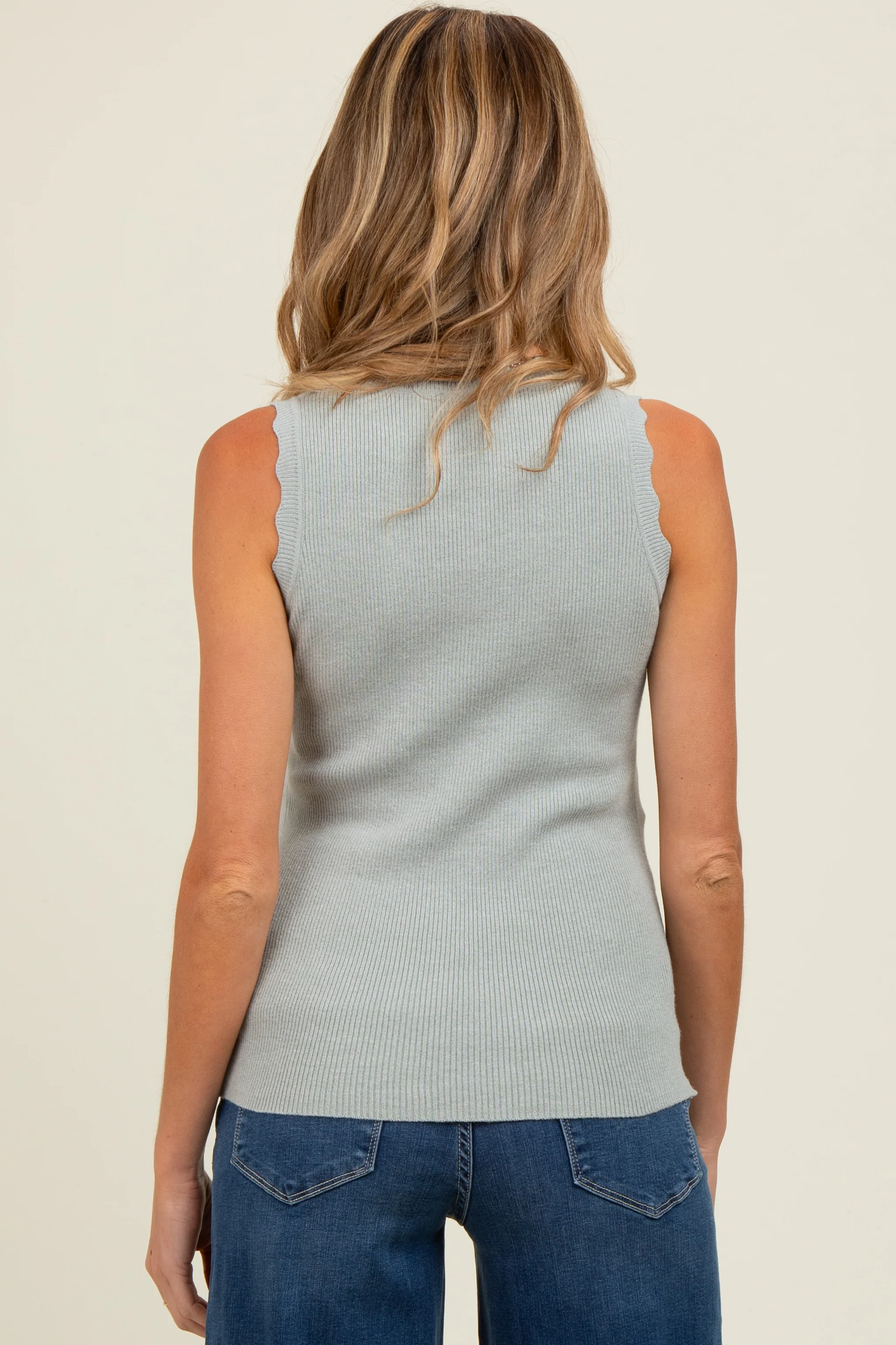 Mint Knit Scalloped Detail Maternity Tank Top - Image 3