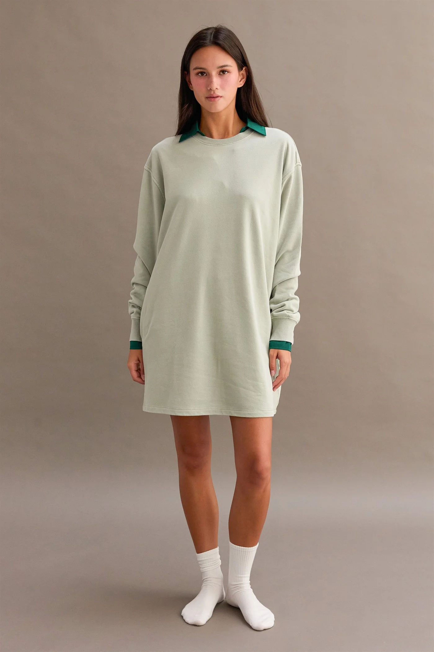 Mint Mineral Wash Oversized Maternity Sweatshirt Mini Dress - Image 5