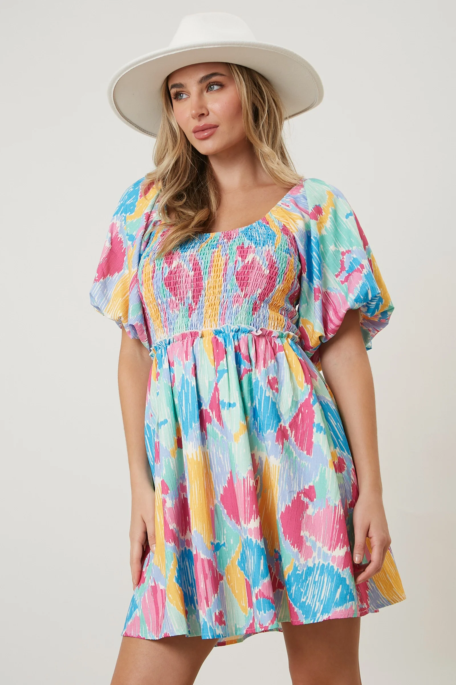 Mint Multi Color Print Smocked Maternity Dress - Image 4