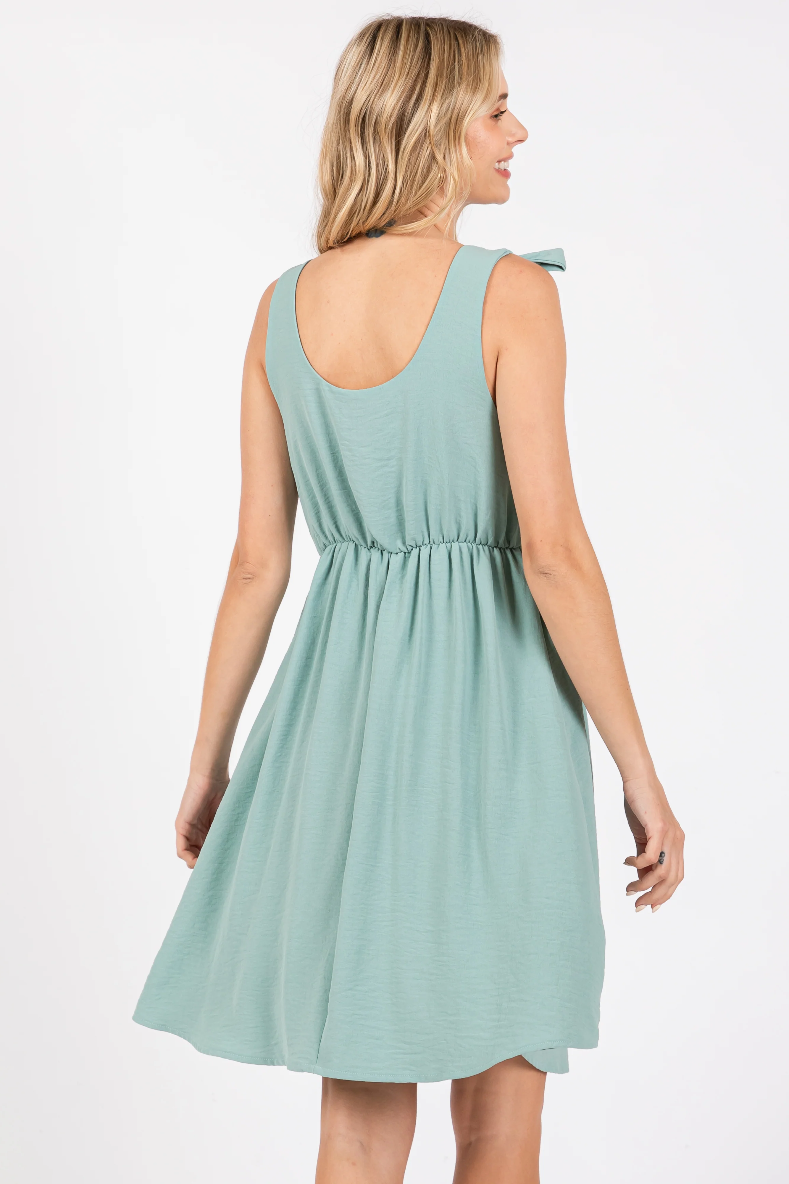 Mint Solid Tie-Shoulder Scoop Neck Dress - Image 3