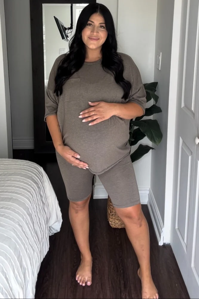 Mocha Biker Short Maternity Sleep Set - Image 6