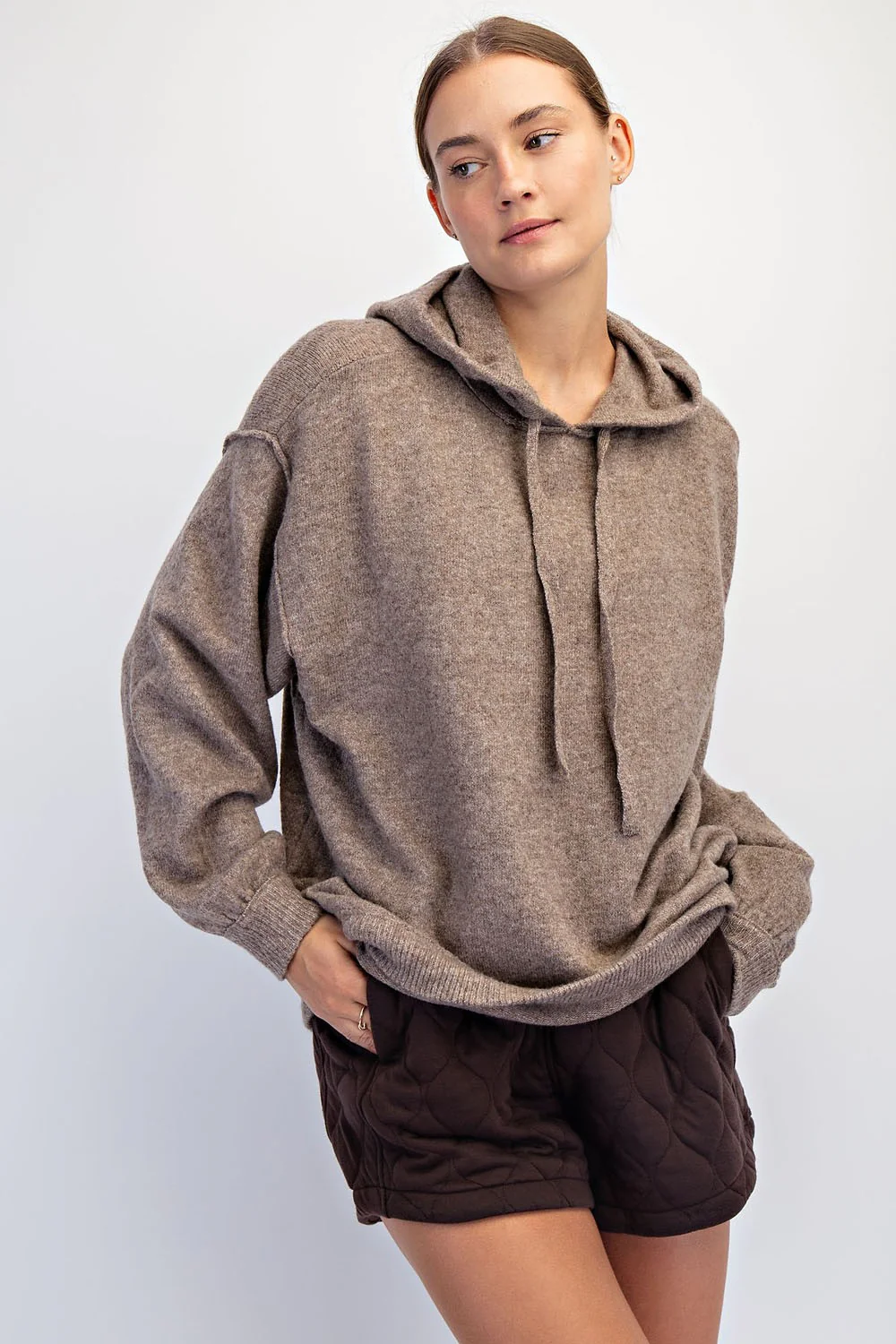 Mocha Brushed Knit Oversized Maternity Hoodie - Image 4