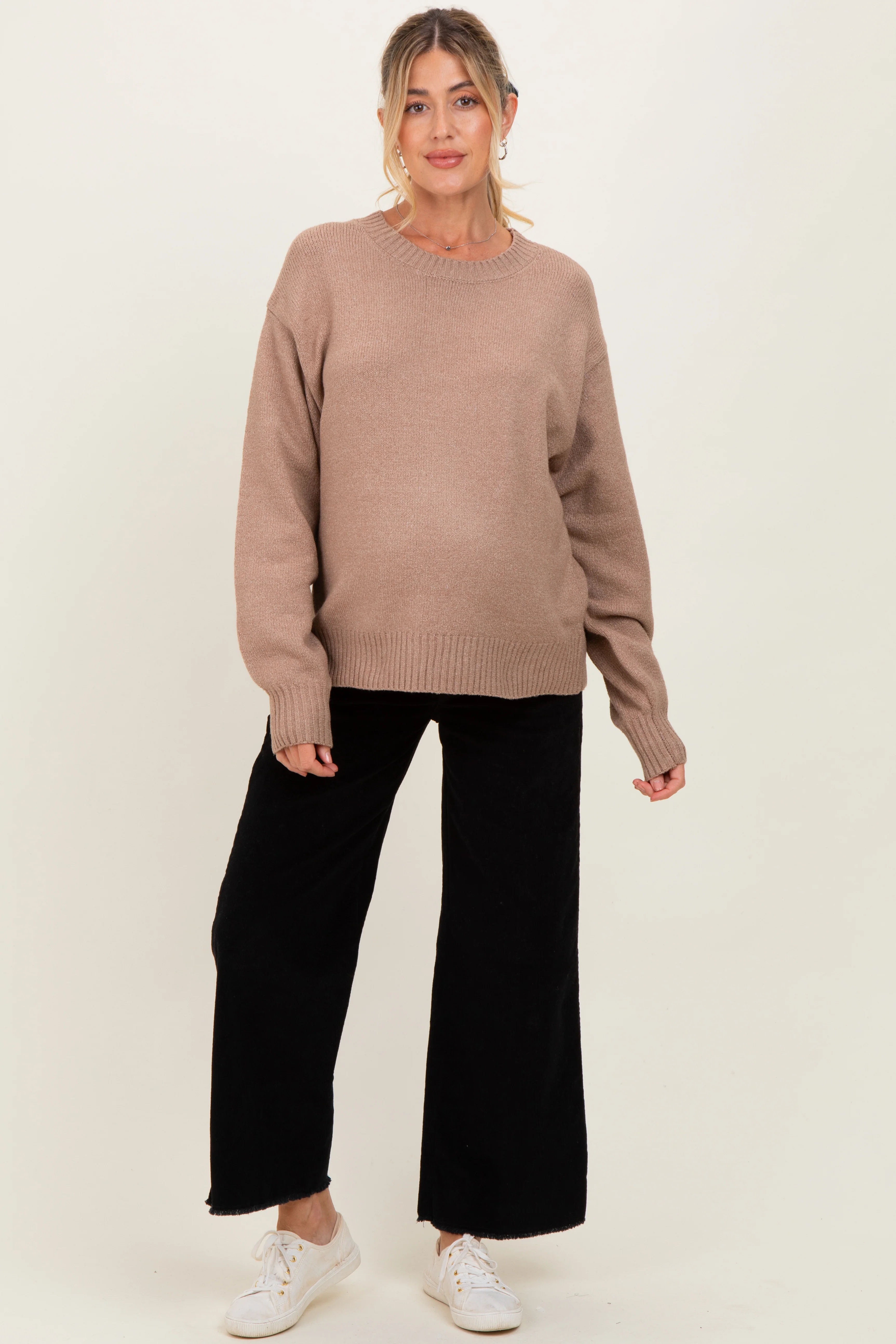 Mocha Chunky Knit Oversized Maternity Sweater - Image 3