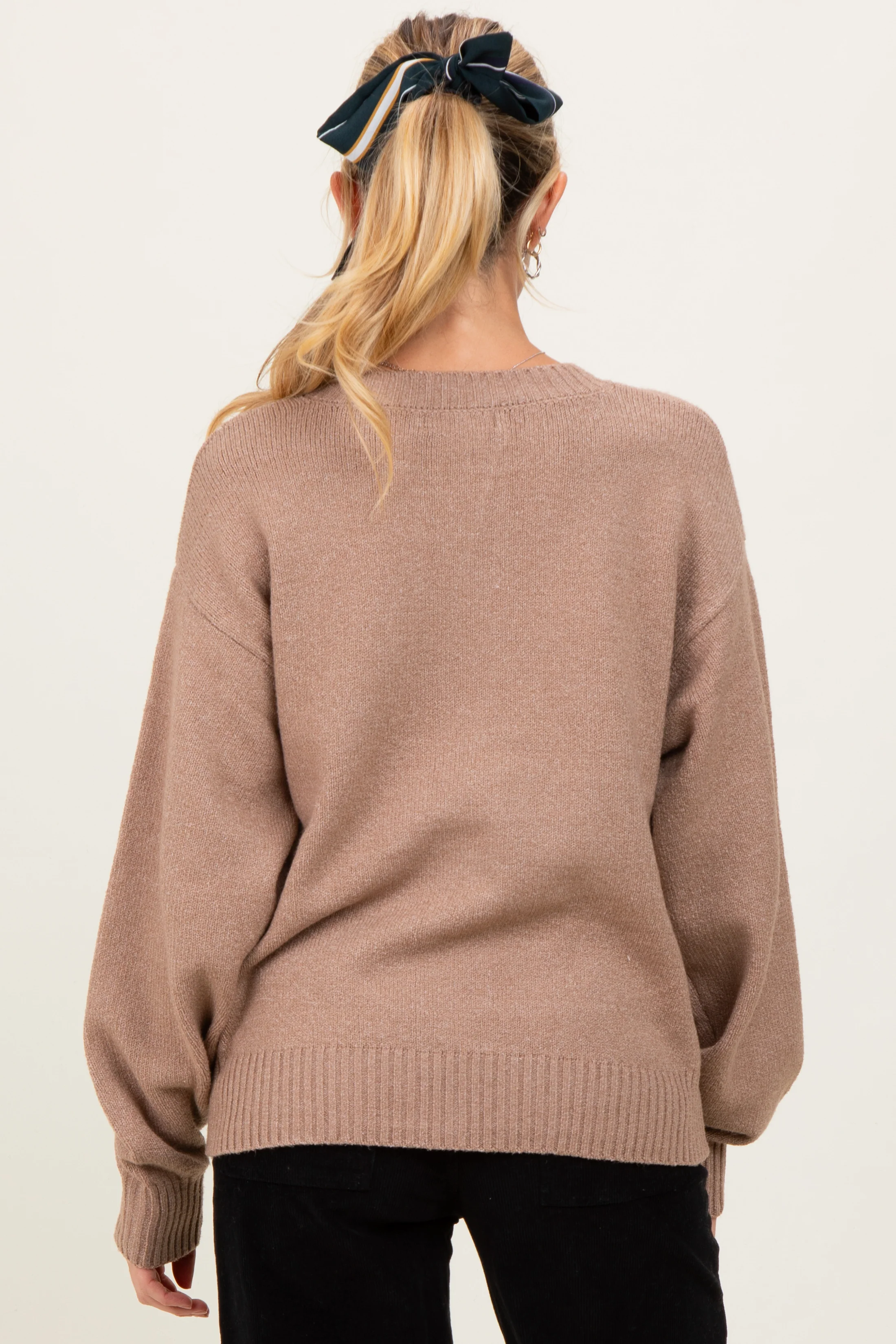 Mocha Chunky Knit Oversized Maternity Sweater - Image 5