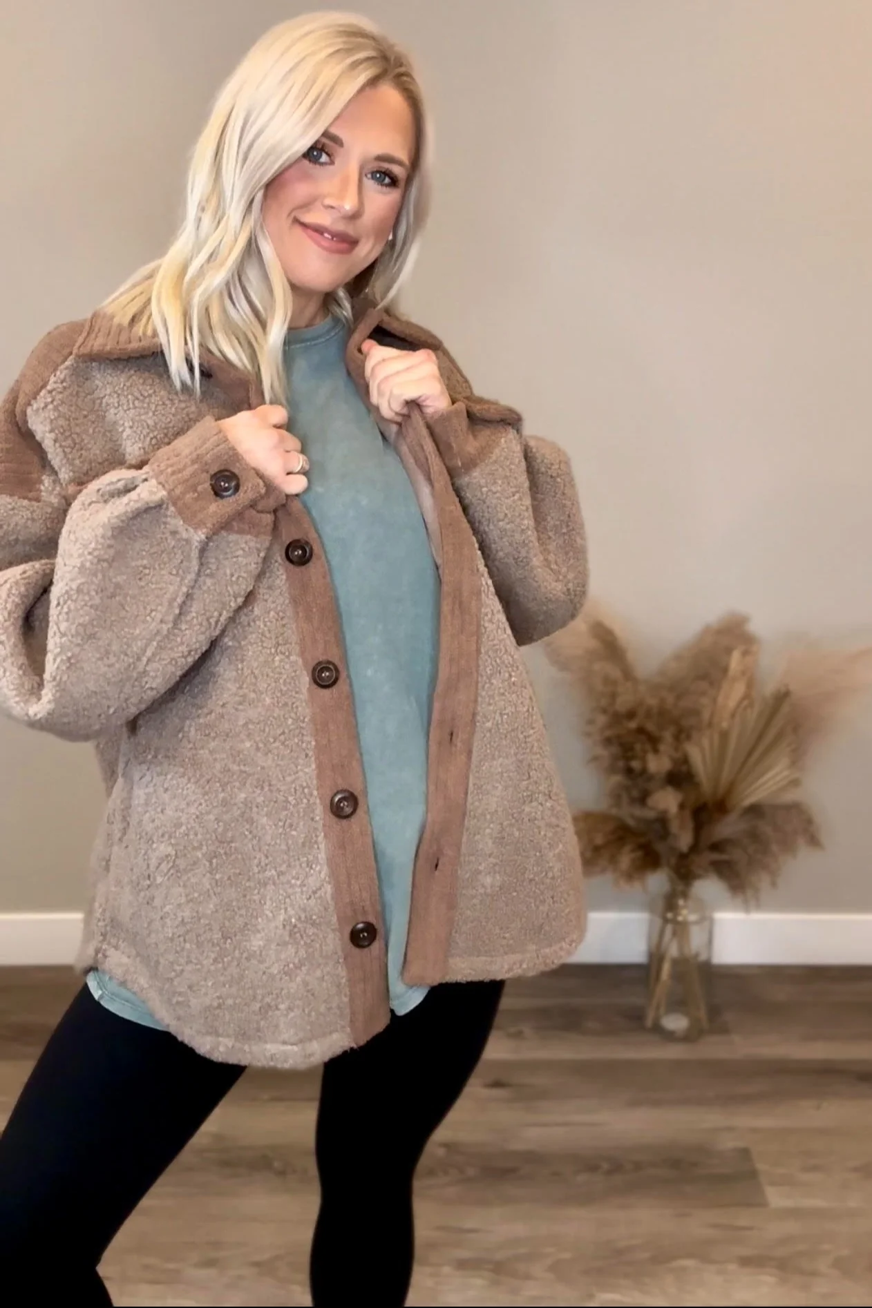 Mocha Colorblock Fleece Maternity Shirt Jacket - Image 6