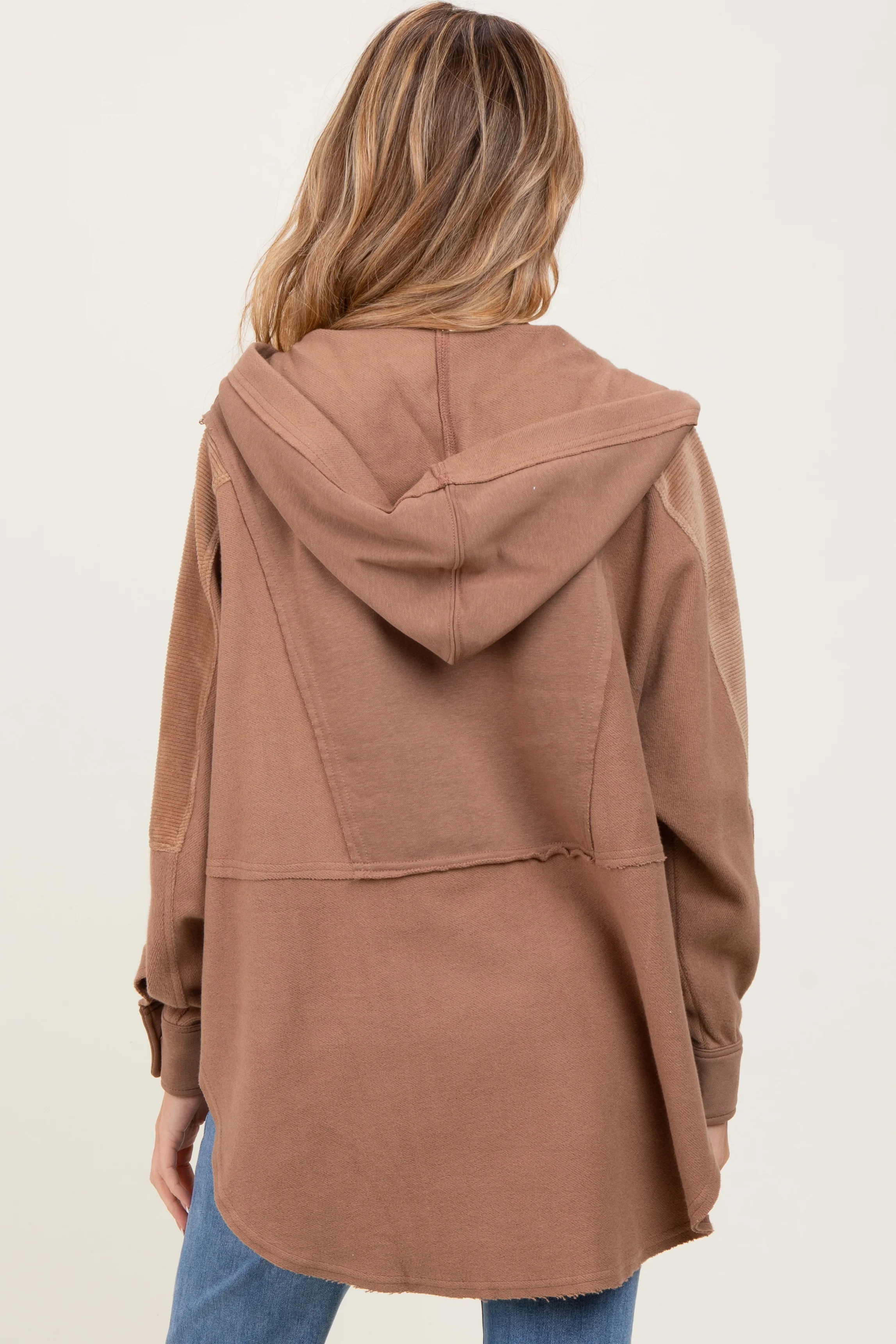 Mocha Corduroy Contrast Oversized Maternity Hoodie - Image 4