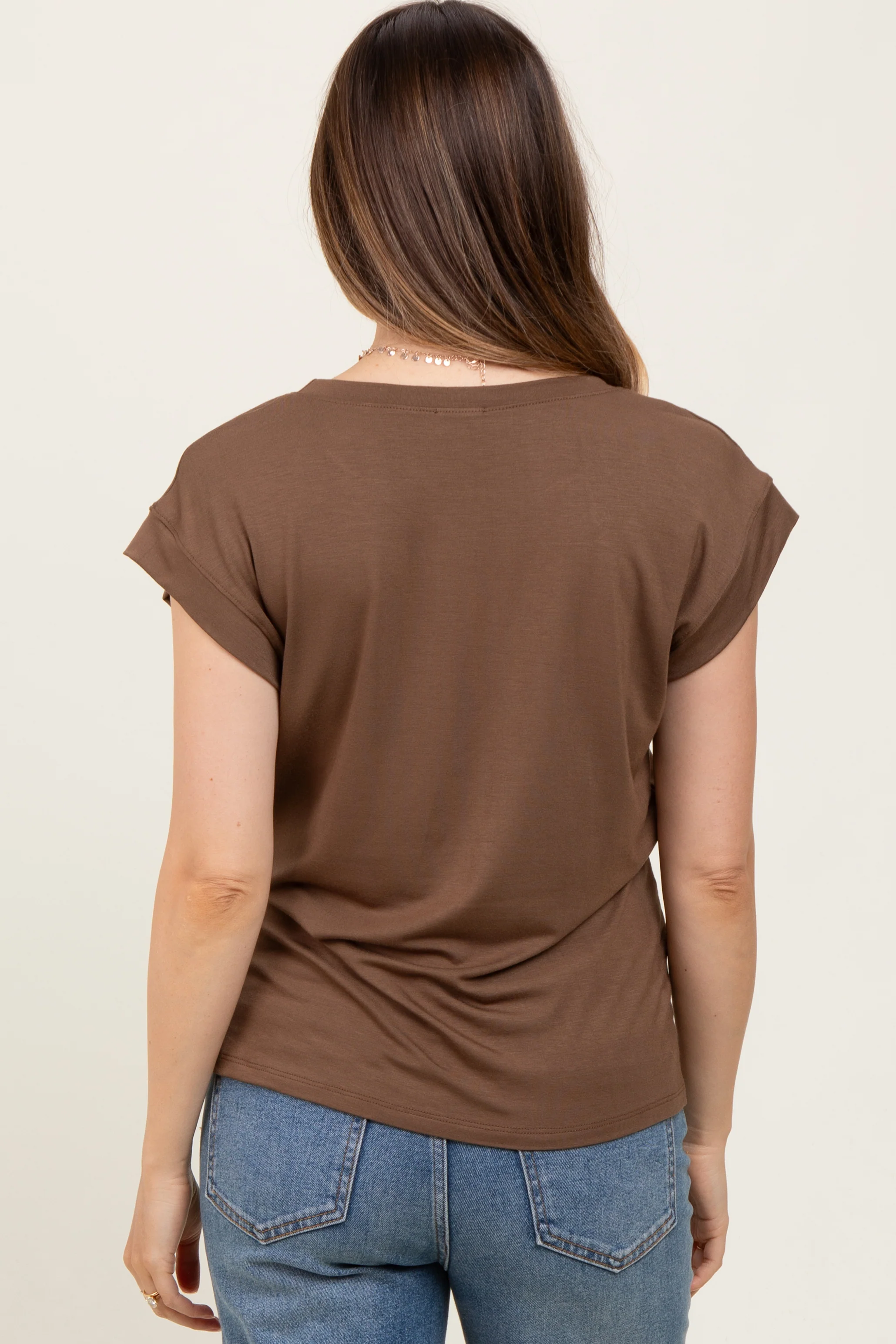 Mocha Crew Neck Maternity Muscle Tee - Image 4