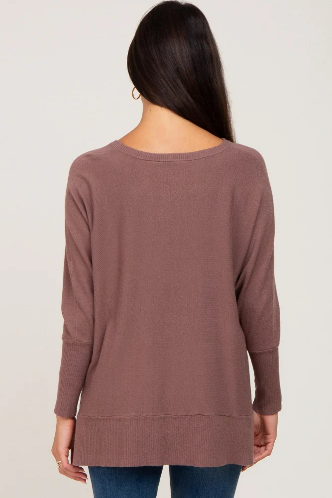 Mocha Dolman Sleeve Side Slit Sweater - Image 3